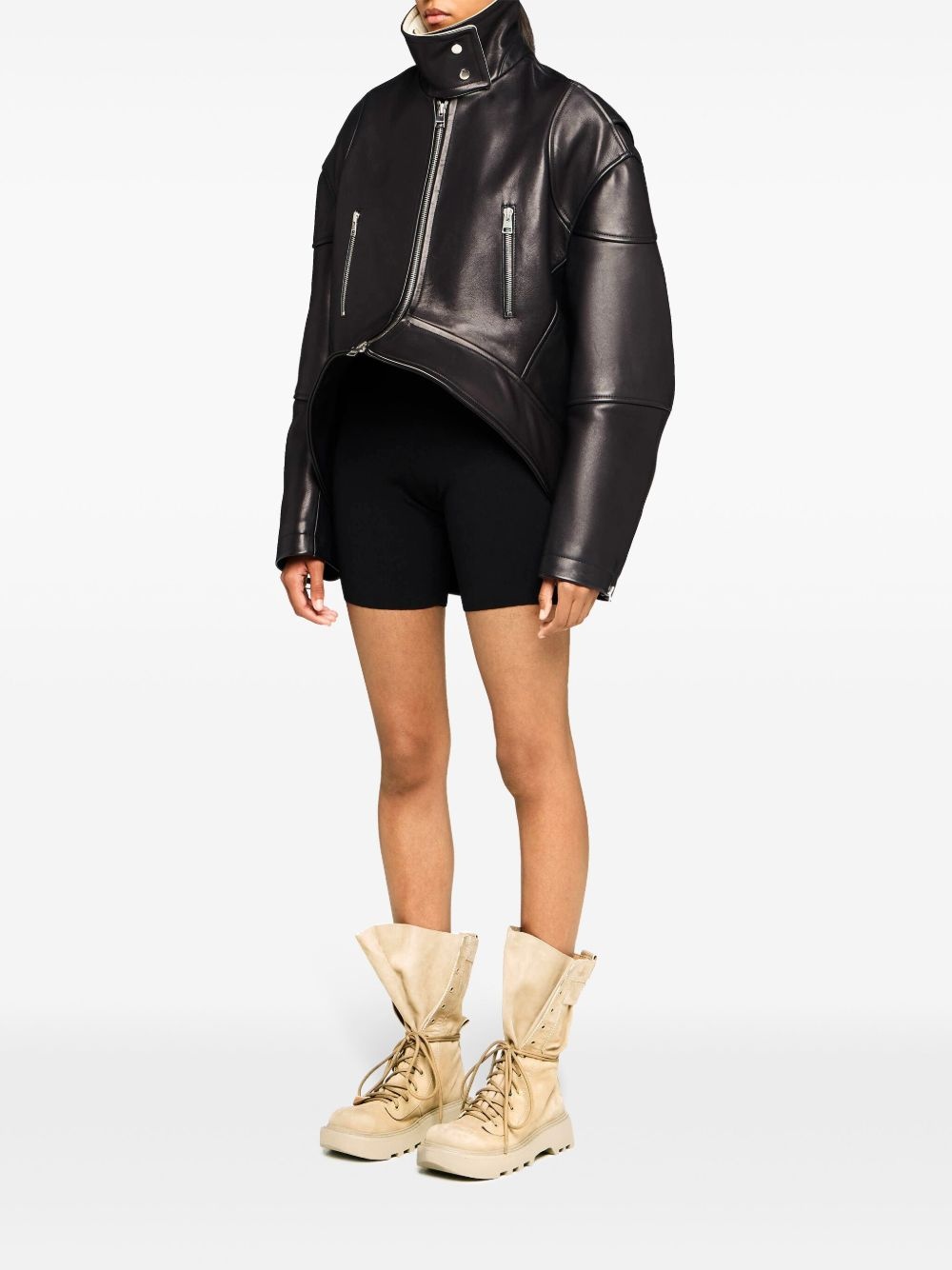 curved leather jacket - 2