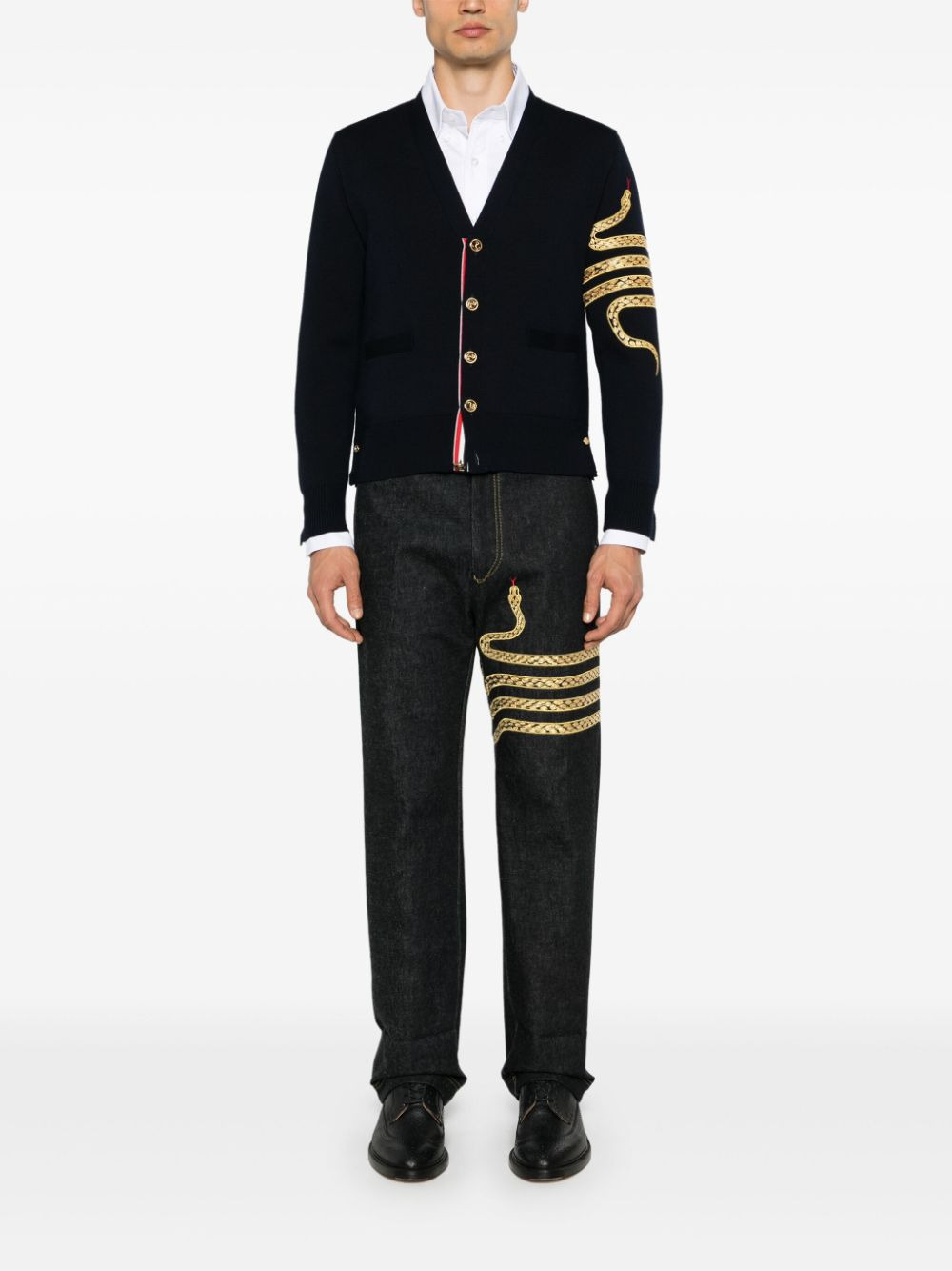 Lunar New Year Wool 4-Bar V Neck Cardigan - 2