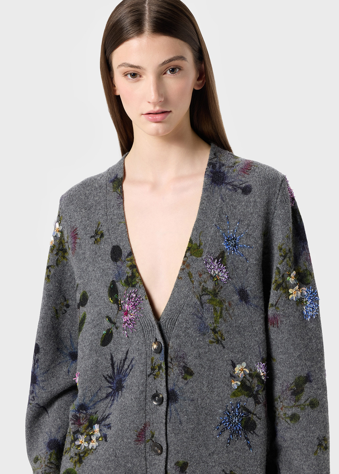 WOOL CARDIGAN WITH BOUQUET PRINT AND EMBROIDERY - 5