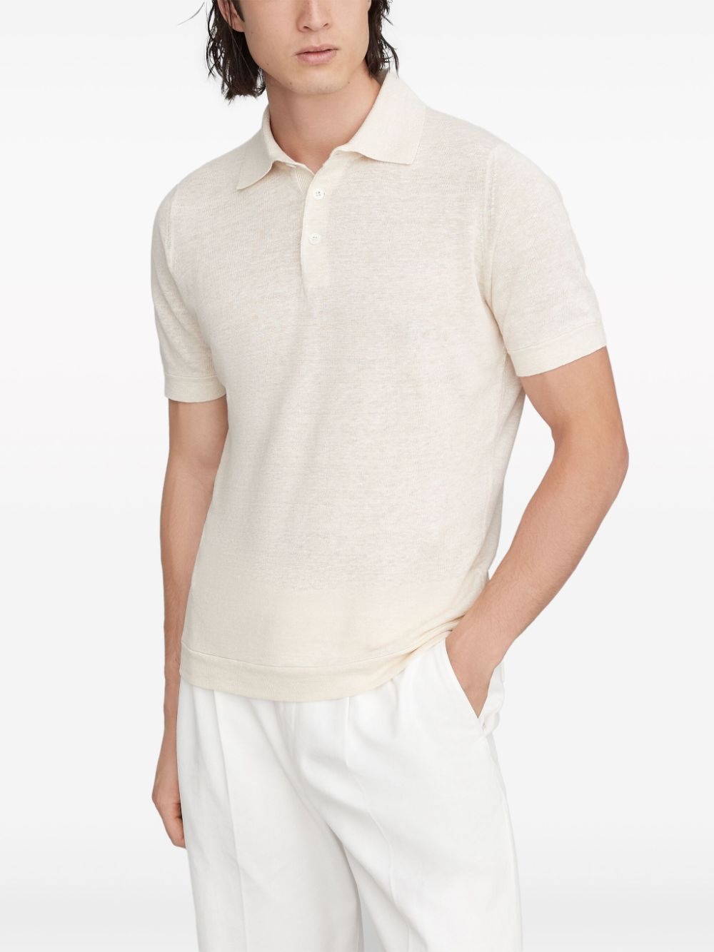 ribbed-collar slub-texture polo shirt - 3