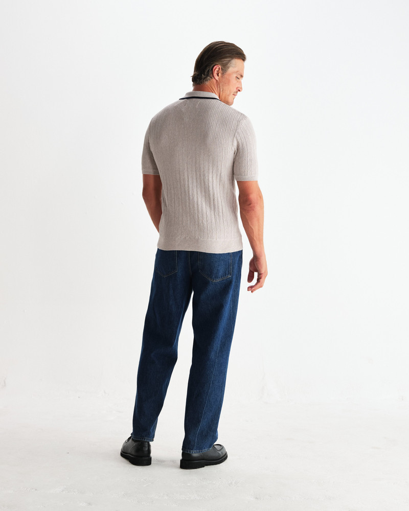 Bury - Natural Melange Stripe Zip Polo 6