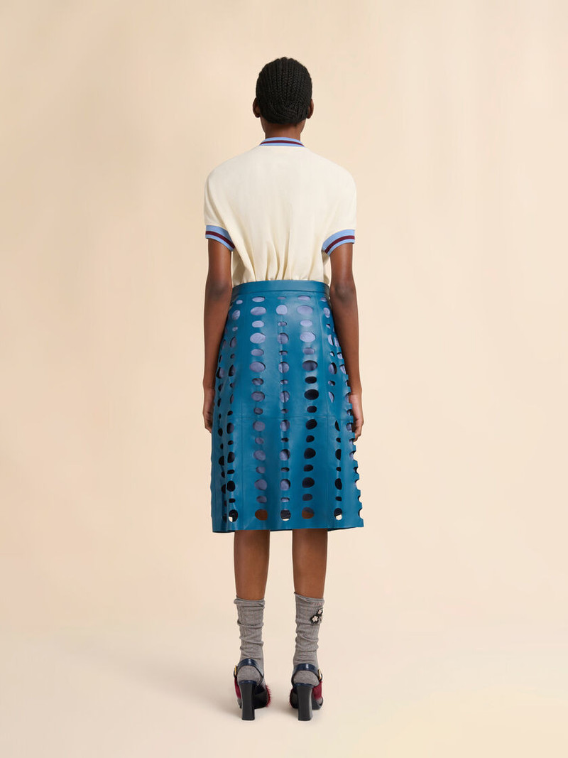 BLUE NAPPA LEATHER SKIRT WITH CUT-OUT DETAILING 3