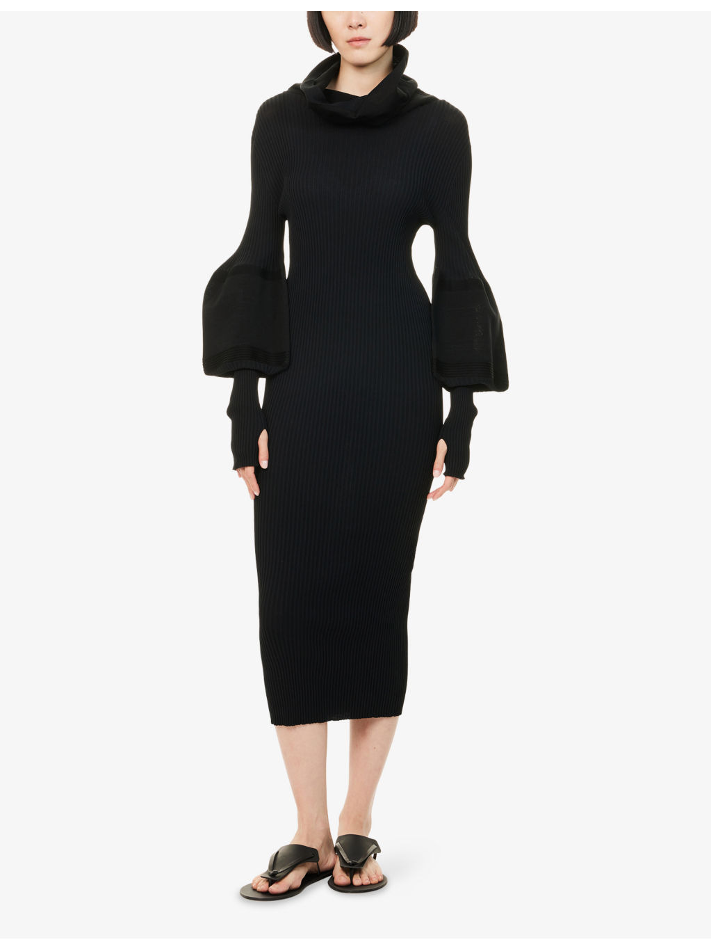 Thin And Thick Funnel-Neck Knitted Maxi Dress - 3