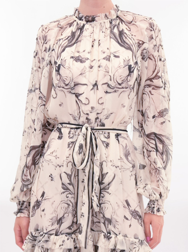 Marchesa RUFFLE SILK CHIFFON MAXI DRESS outlook