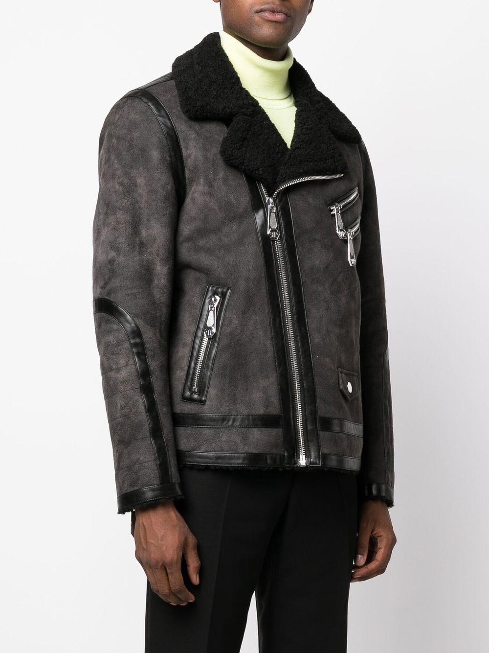 Faux-Shearling suede biker jacket - 6