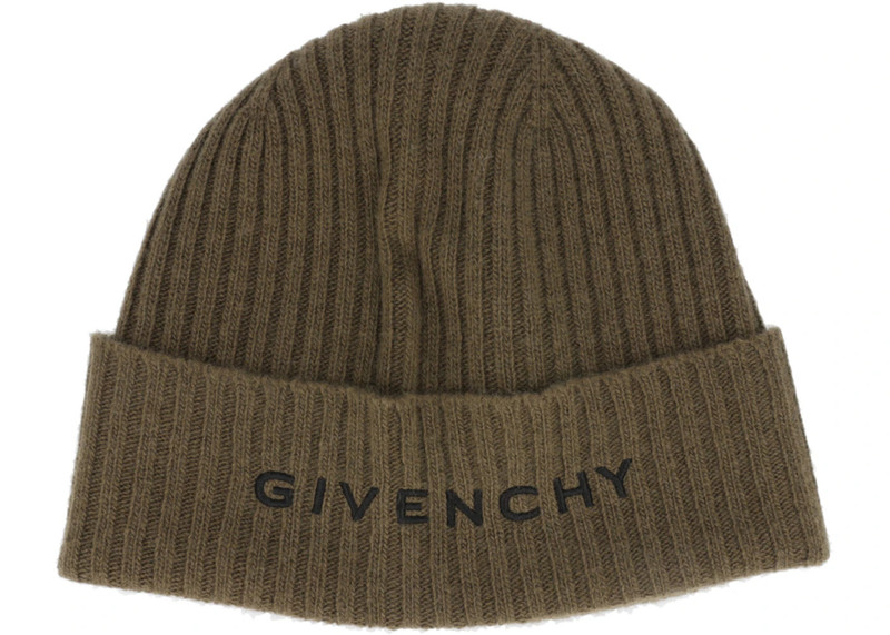 Givenchy Ribbed Embroidered Logo Beanie Khaki/Black 1