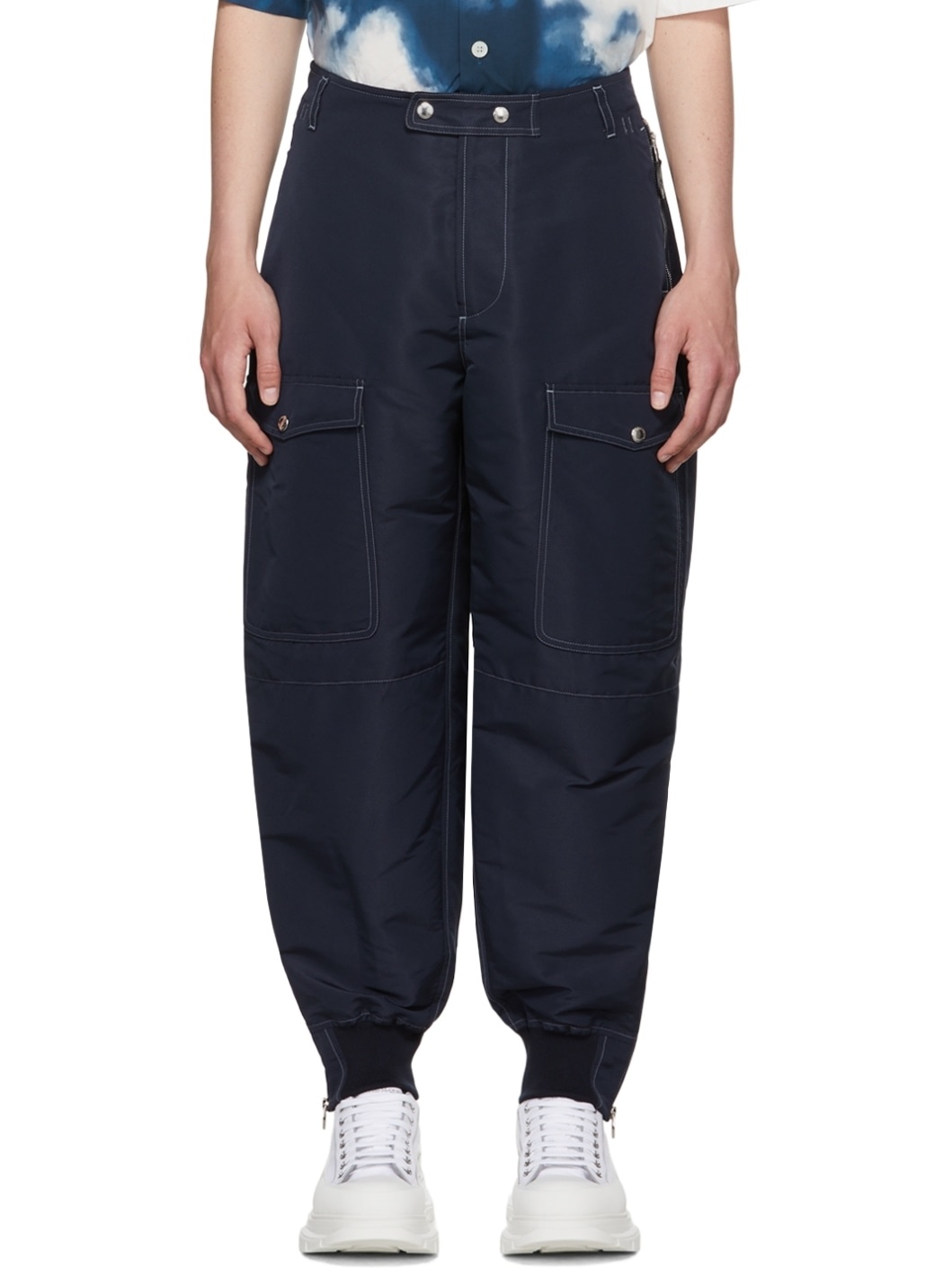 Navy Recycled Polyester Cargo Pants - 1