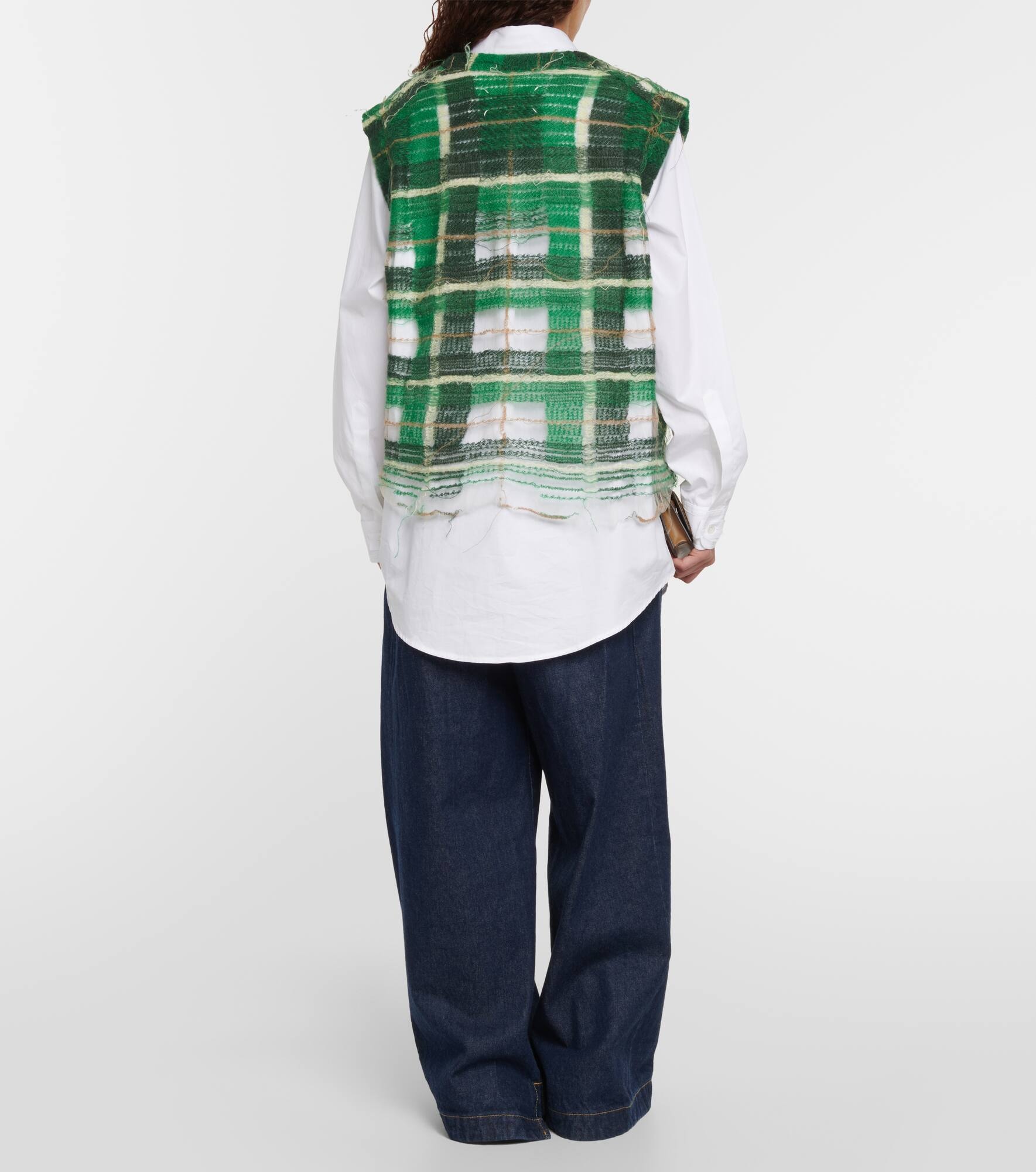 Distressed checked mohair-blend sweater vest - 3