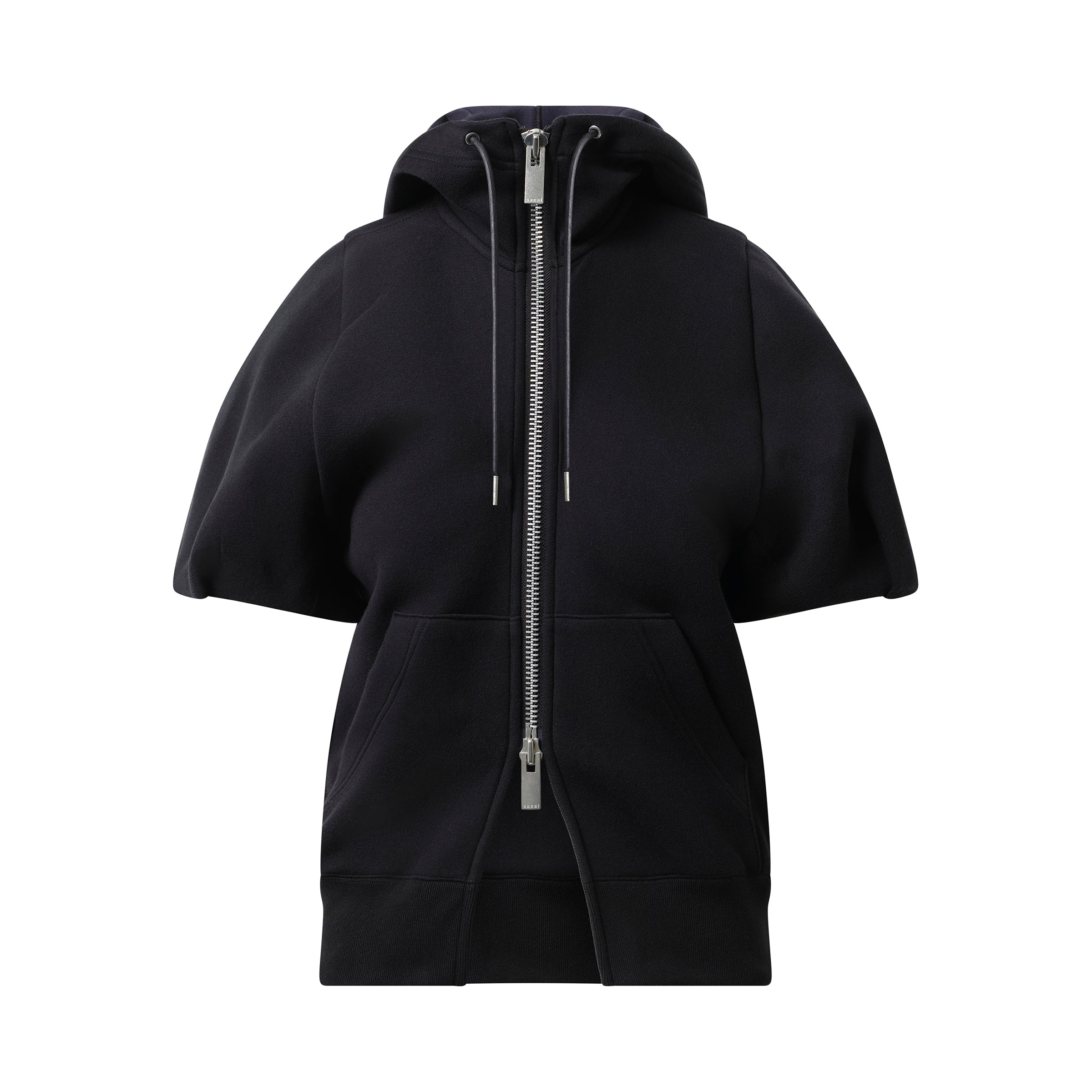 Short Sleeve Sponge Sweat Hoodie in Black - 2