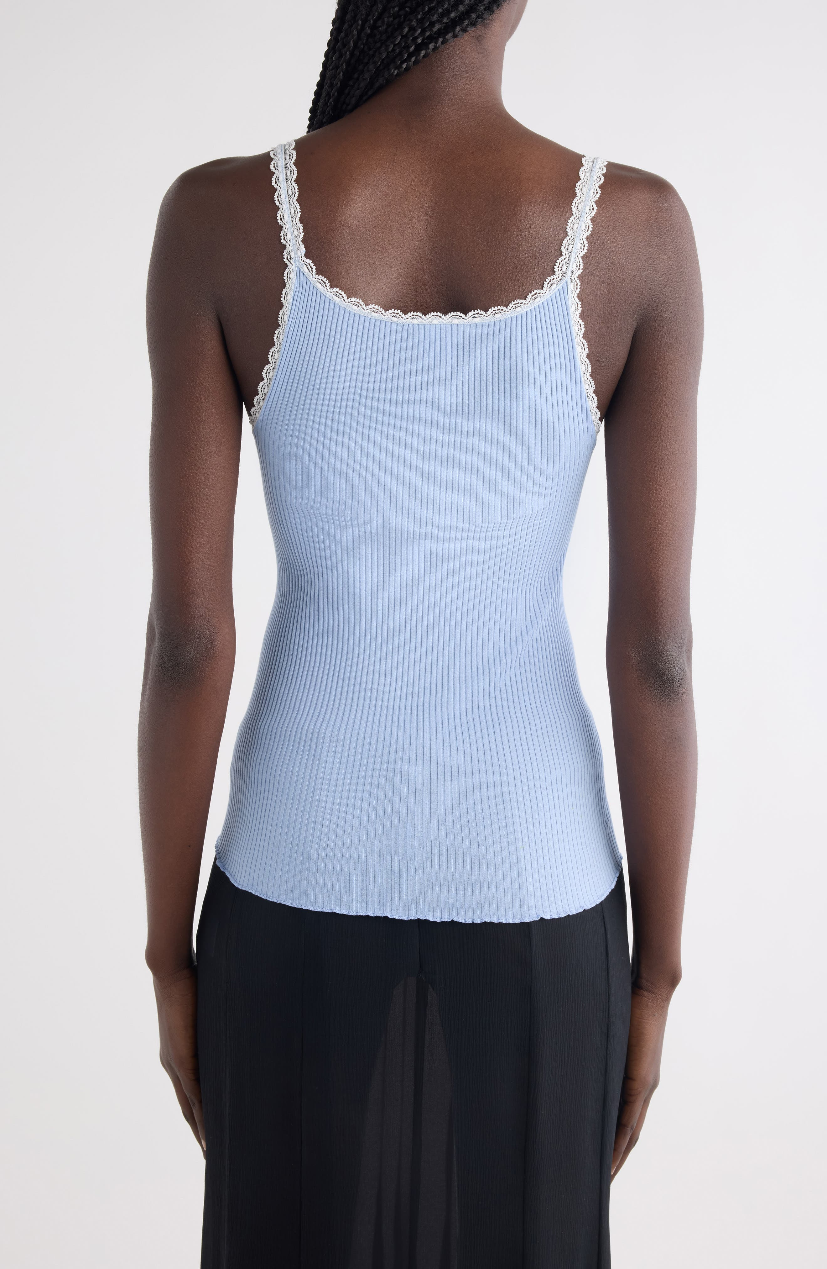 Chloé Fitted Lace Trim Jersey Rib Tank in Idyllic Blue at Nordstrom - 3