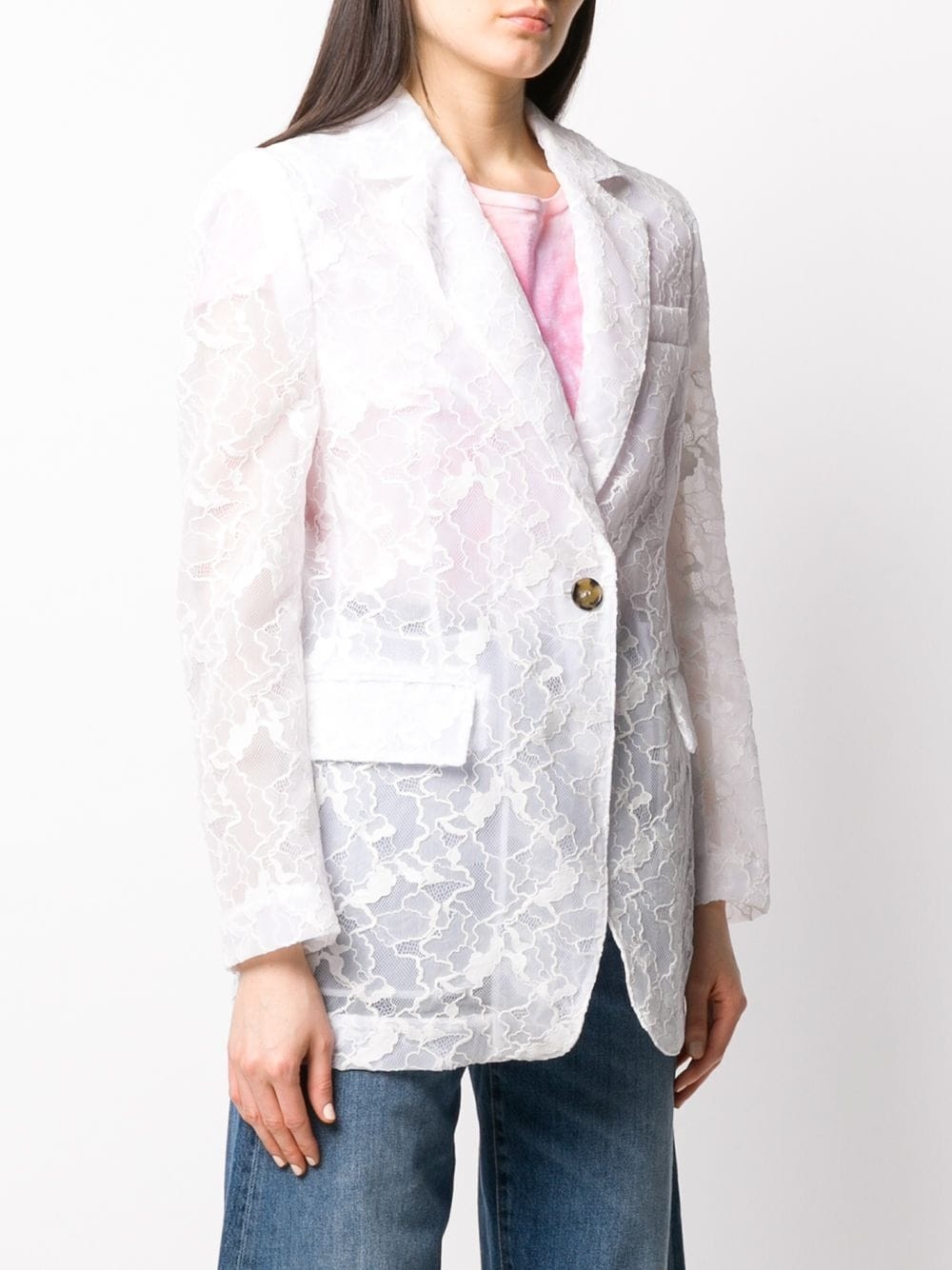 single breasted floral lace blazer - 3