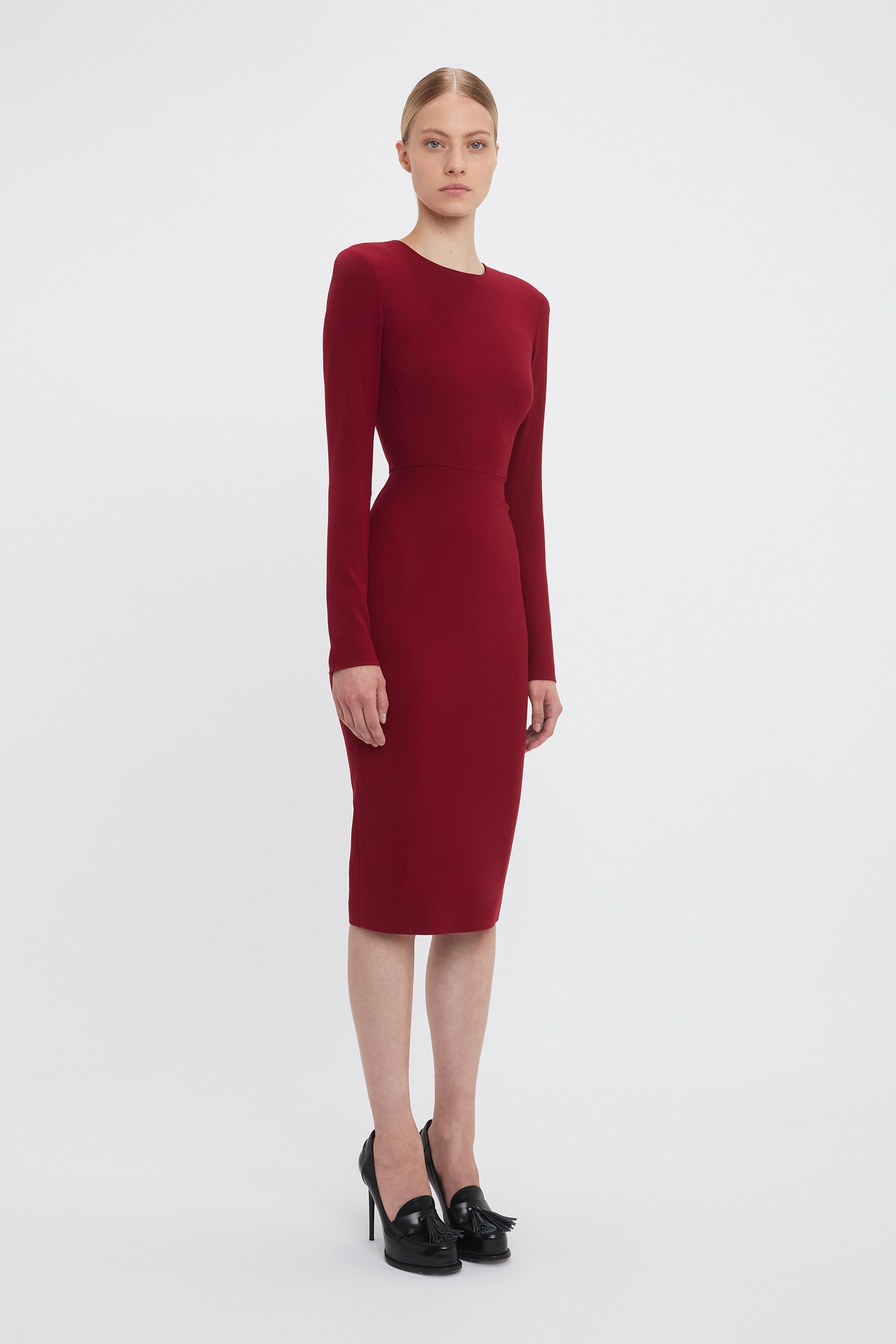 Long Sleeve T-Shirt Fitted Dress In Oxblood - 3