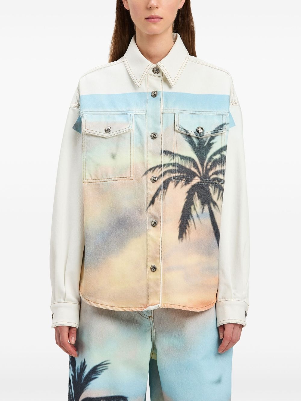 Sunrise Palm denim overshirt - 3