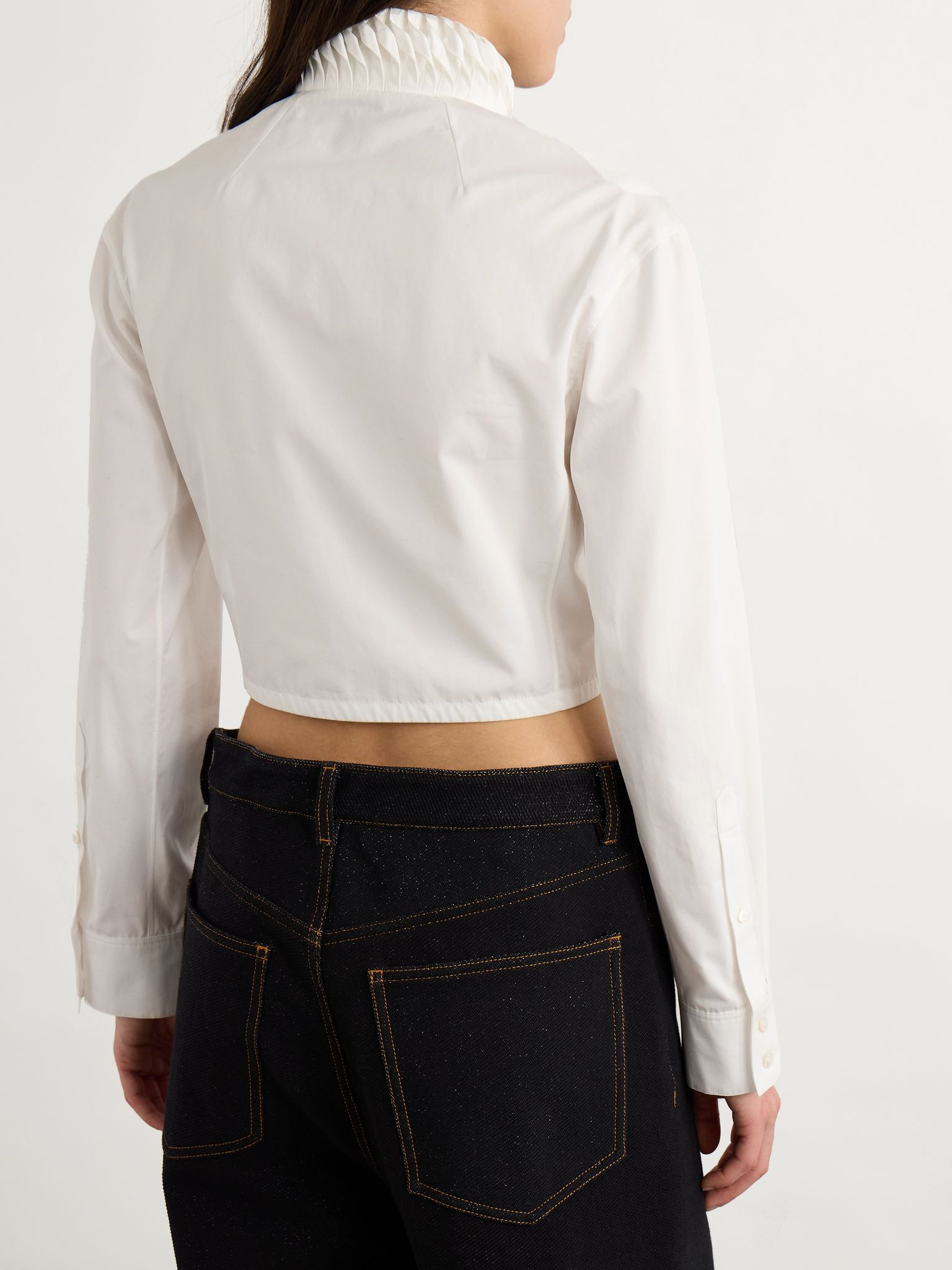 Cropped folded cotton-poplin shirt White - 3