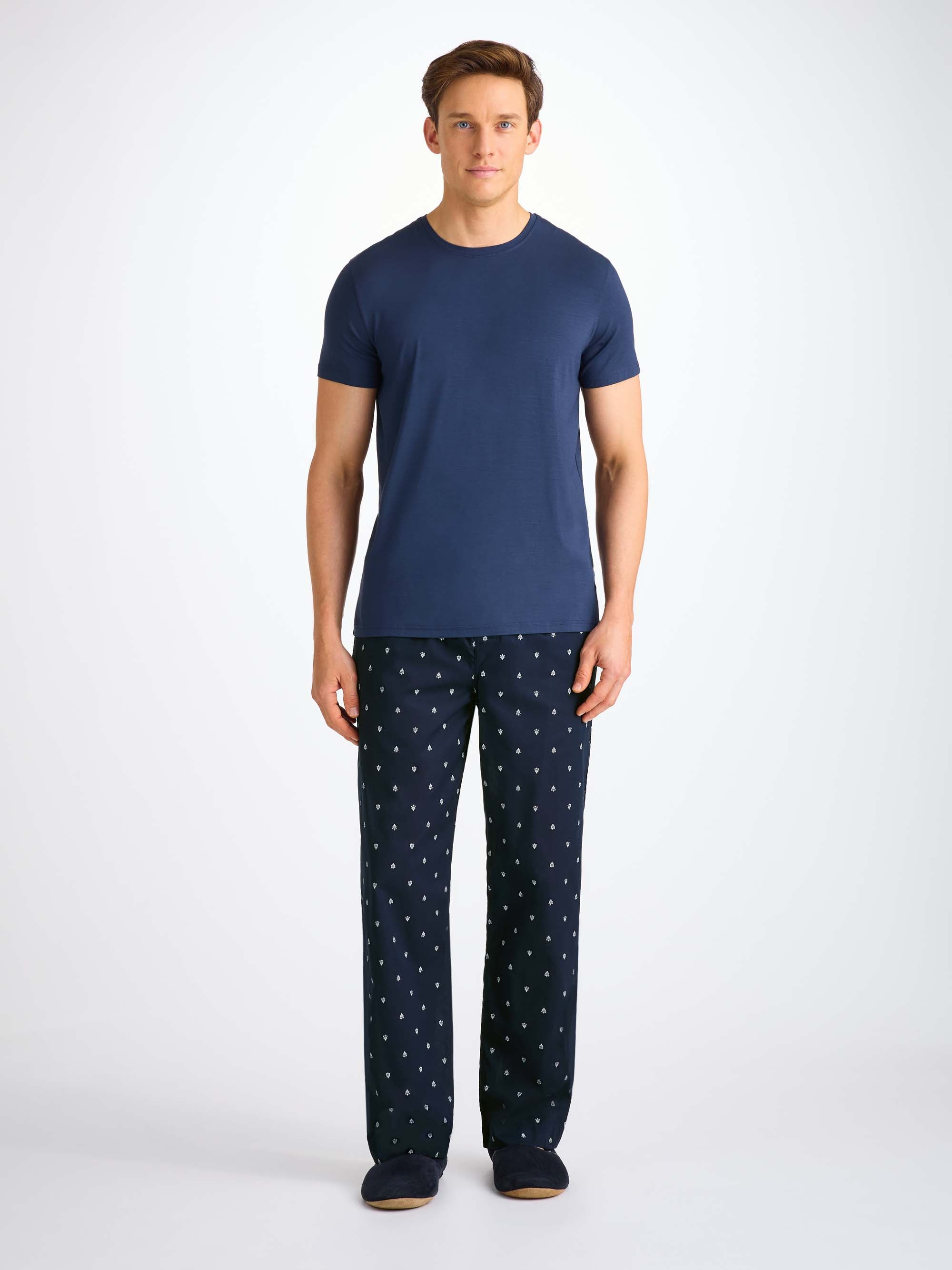 Men's Lounge Pants Cotton Batiste Navy Paisley Motif - 3