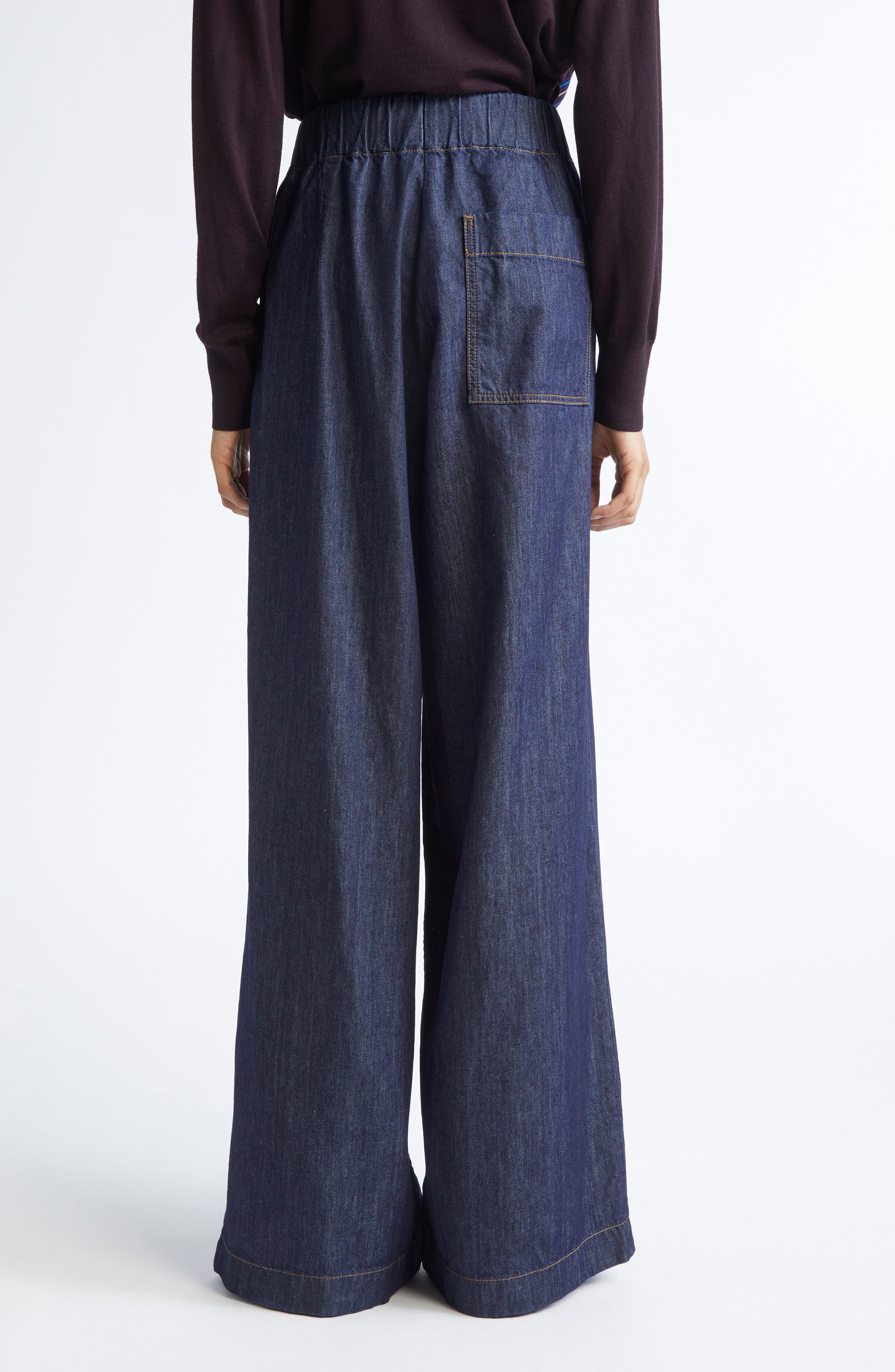 Dries Van Noten Pila Pleated Wide Leg Denim Pants in Indigo at Nordstrom - 3