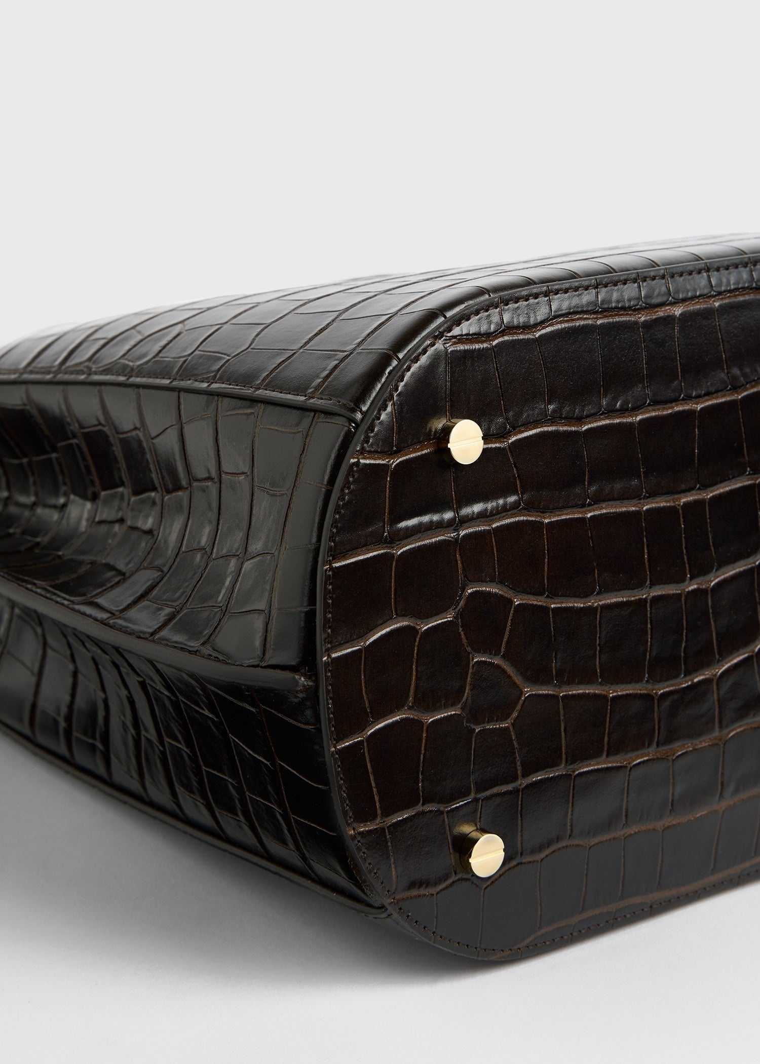 Belted croco-embossed bucket bag dark brown - 7