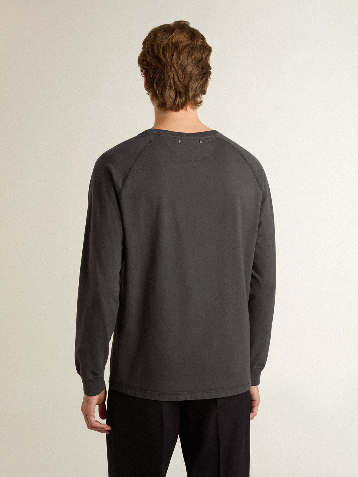 Men's T-shirt in anthracite-colored cotton with print on the chest - 4