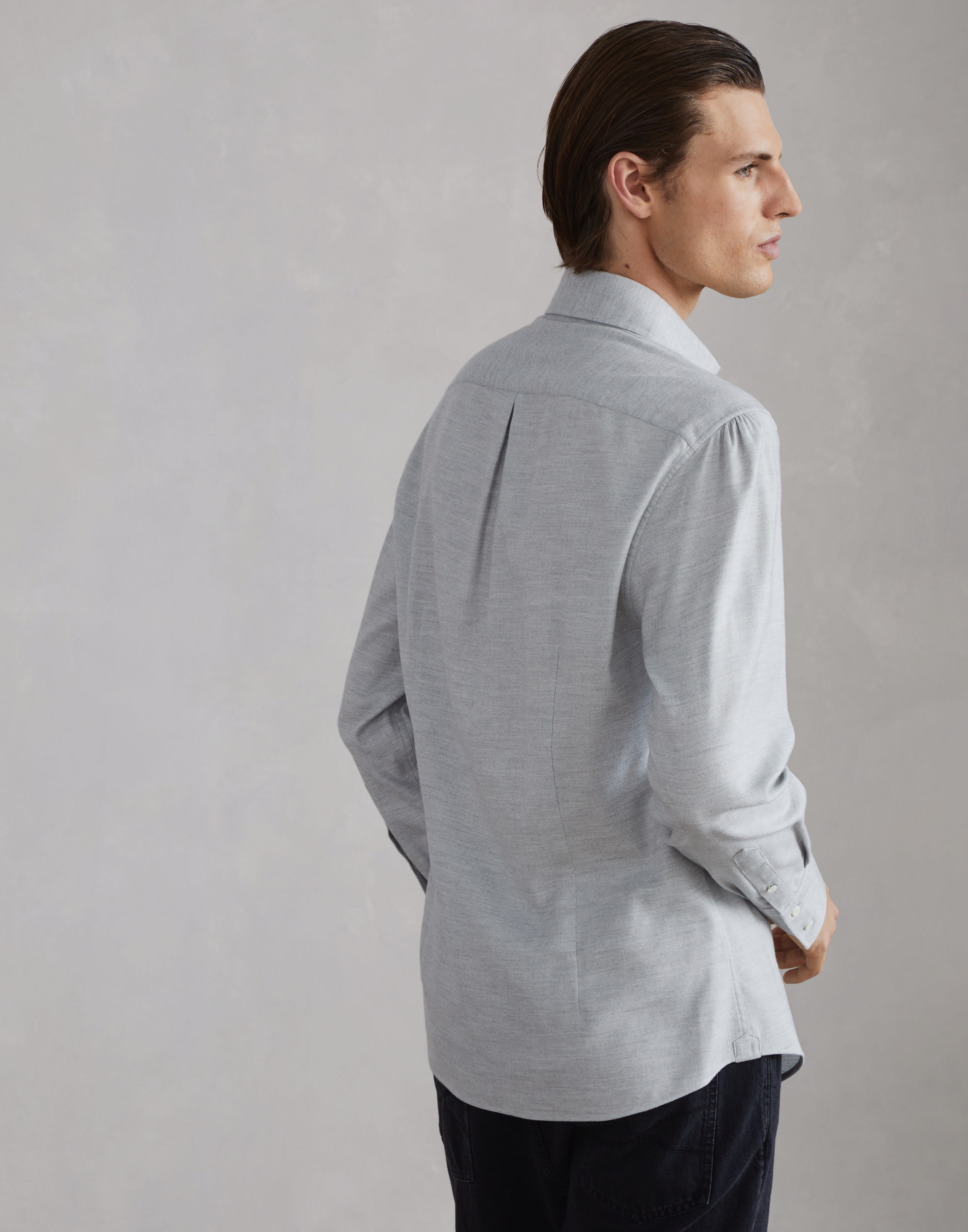 Stretch cotton chevron flannel slim fit shirt with spread collar - 2