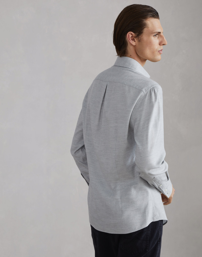 Brunello Cucinelli Stretch cotton chevron flannel slim fit shirt with spread collar outlook
