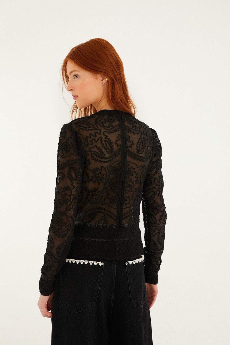 Black Embroidered Long Sleeve Blouse 3