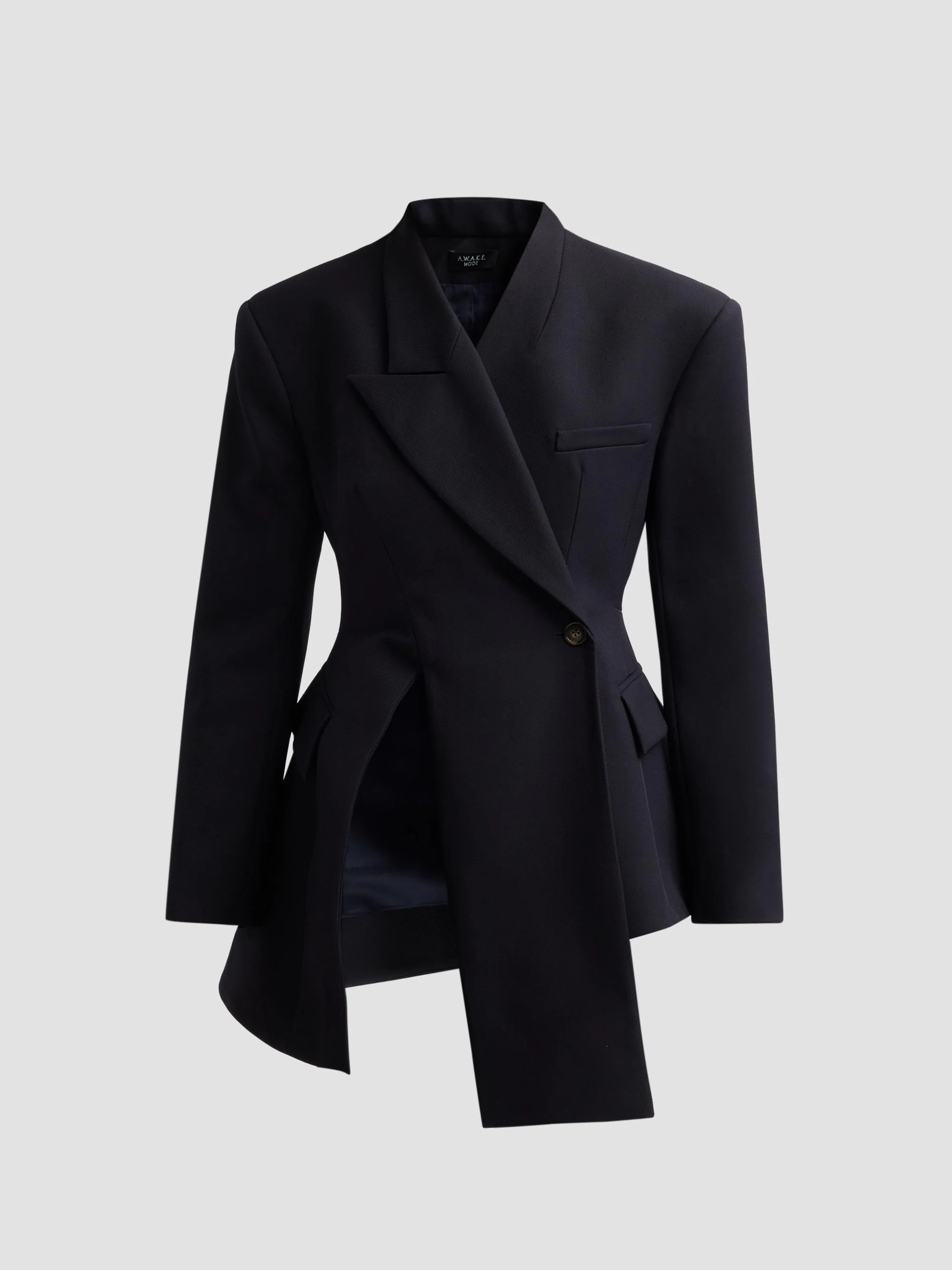 A. W.A. K.E. MODE Women's Asymmetric Volume-Contrast Jacket - Dark Navy - 1