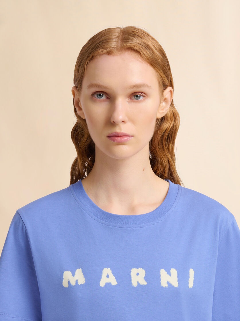 LIGHT BLUE JERSEY T-SHIRT WITH MARNI SCRIBBLED LOGO - 4