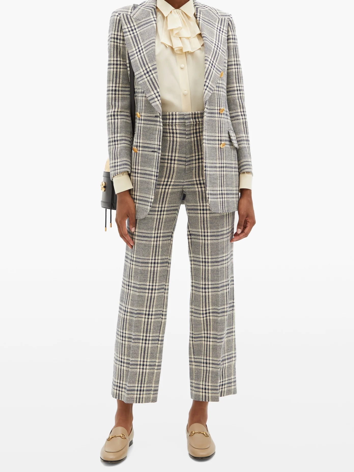 Checked wool-blend straight-leg trousers - 2