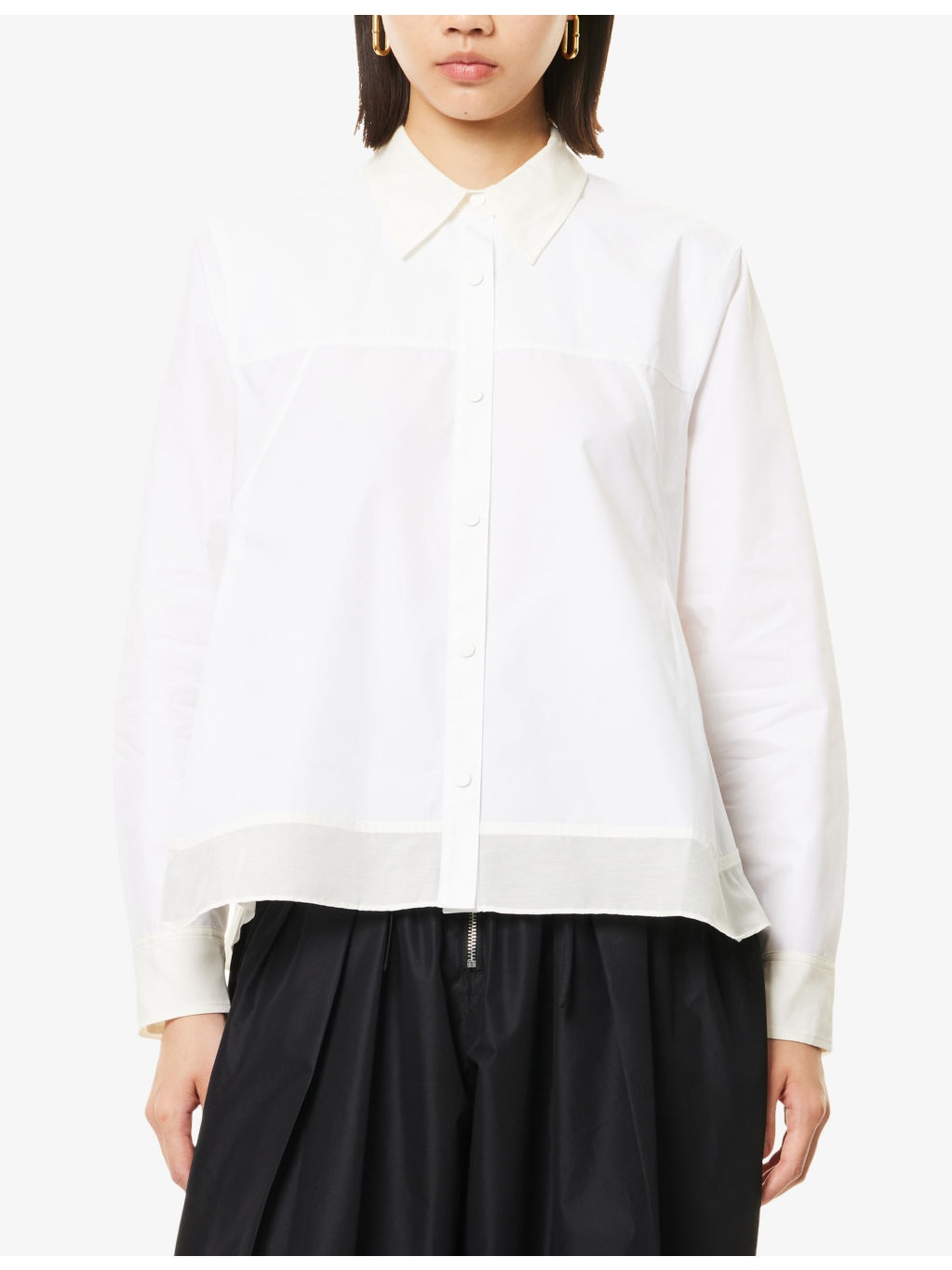 Flounce Hem Long-Sleeve Cotton-Silk Shirt - 3