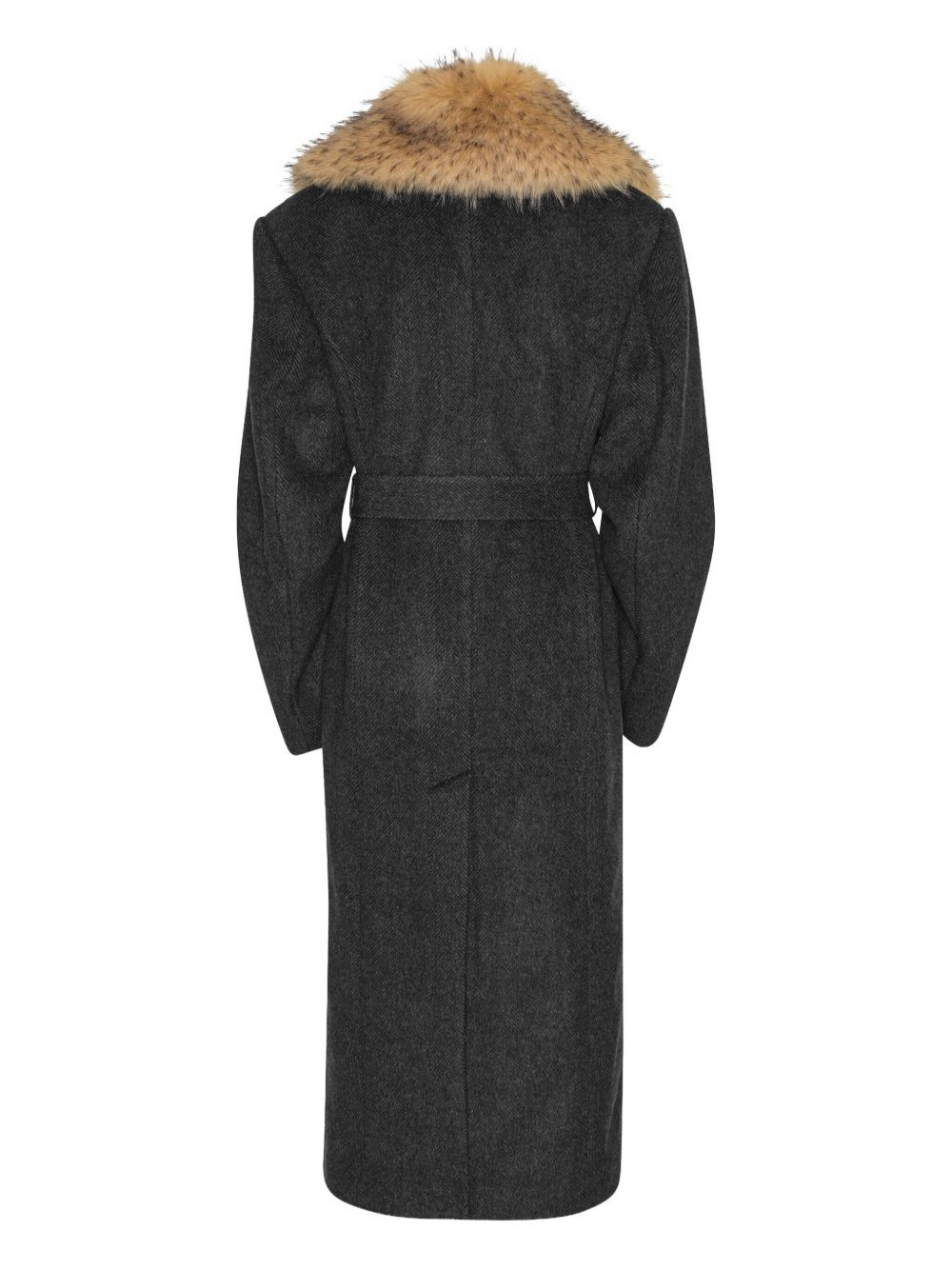 single-breasted faux-fur collar coat - 4