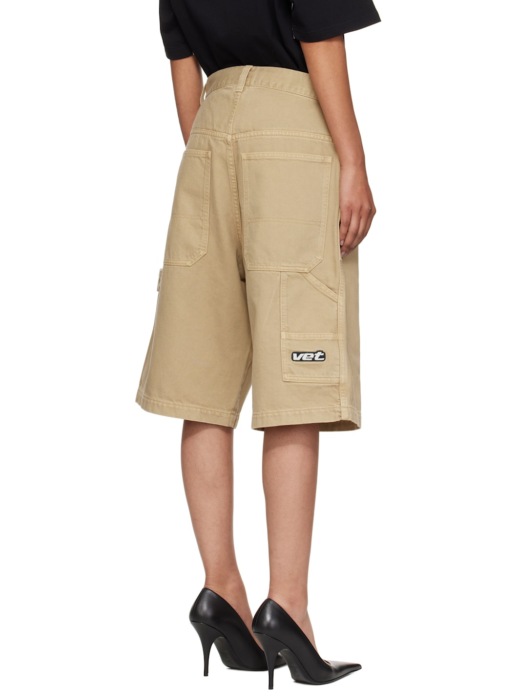 Beige Hip-Hop Denim Shorts - 3