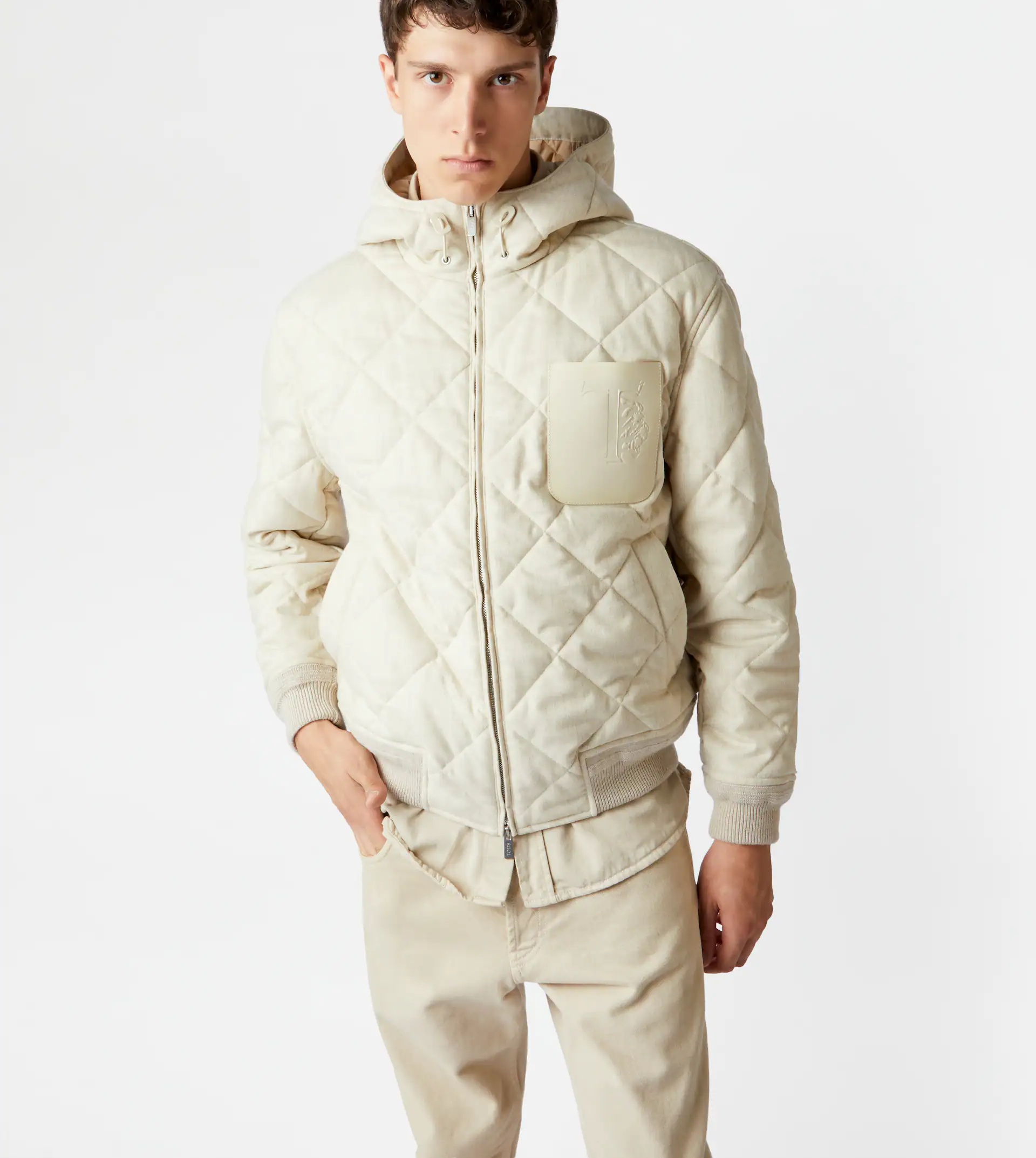 TOD'S QUILTED OVER BOMBER JACKET - BEIGE - 7