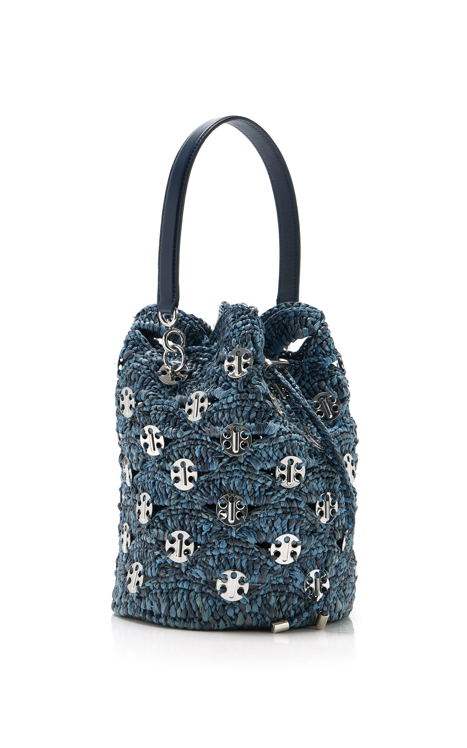 Hardware-Detailed Woven Raffia Bucket Bag blue - 4