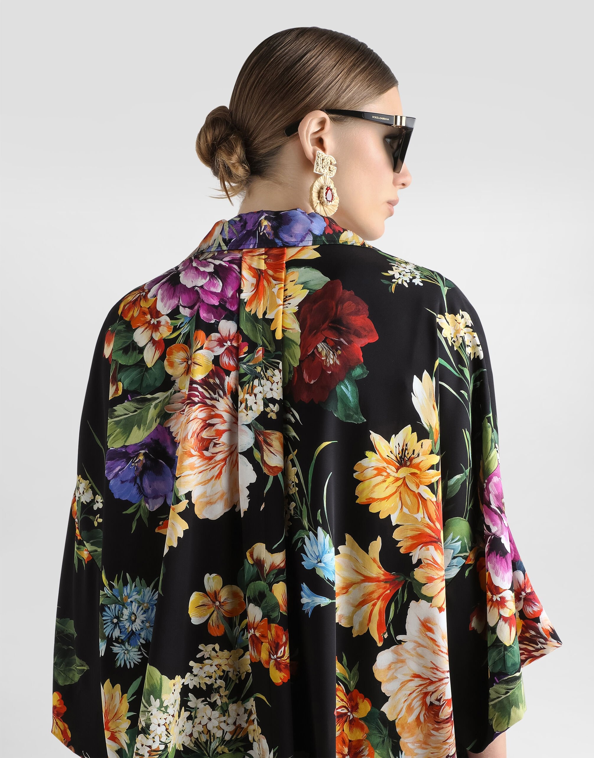 Flower bouquet-print charmeuse shirt - 5