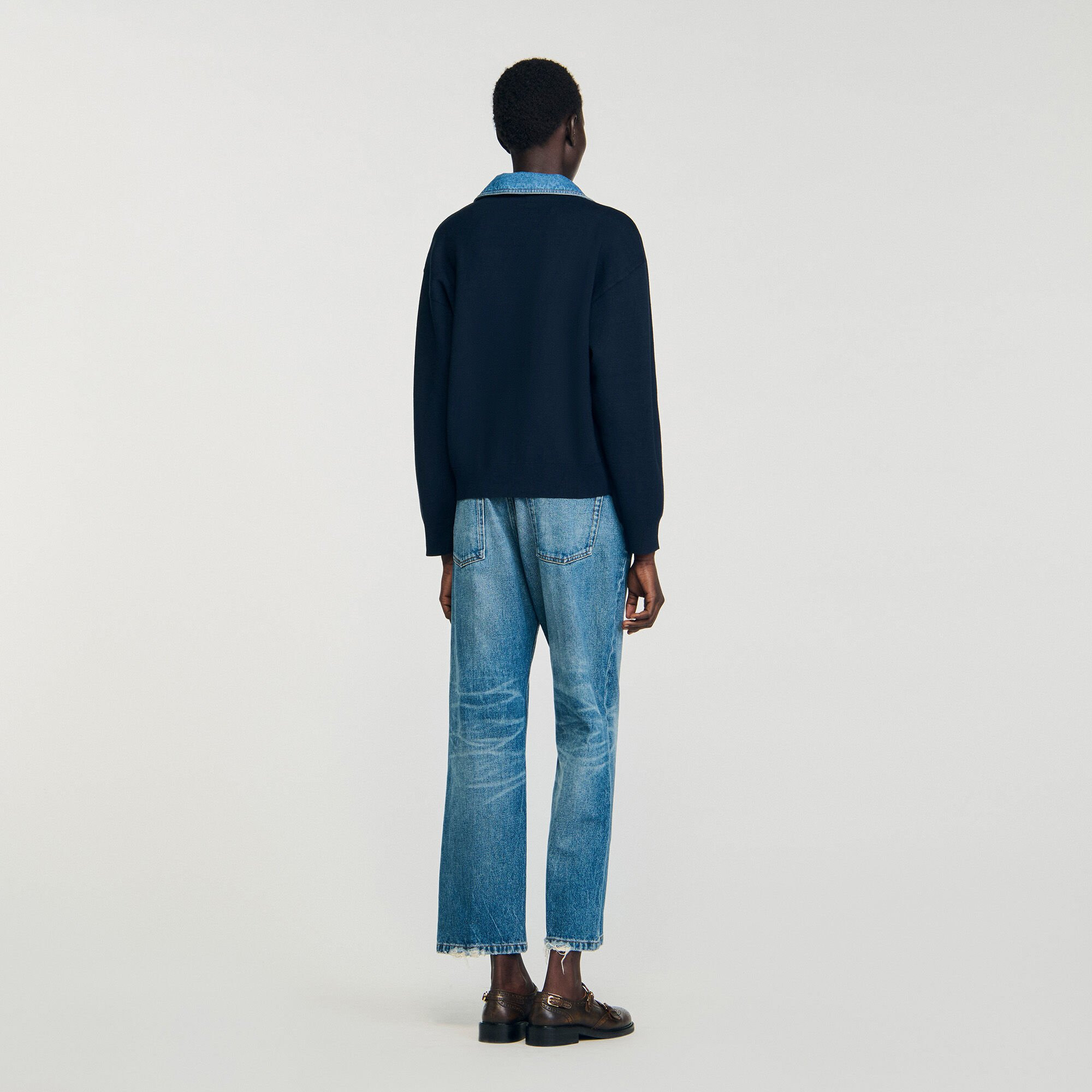 SWEATER WITH DENIM DETAILS - 5