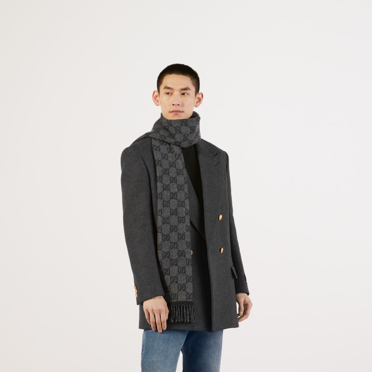 GG jacquard pattern knit scarf with tassels - 4