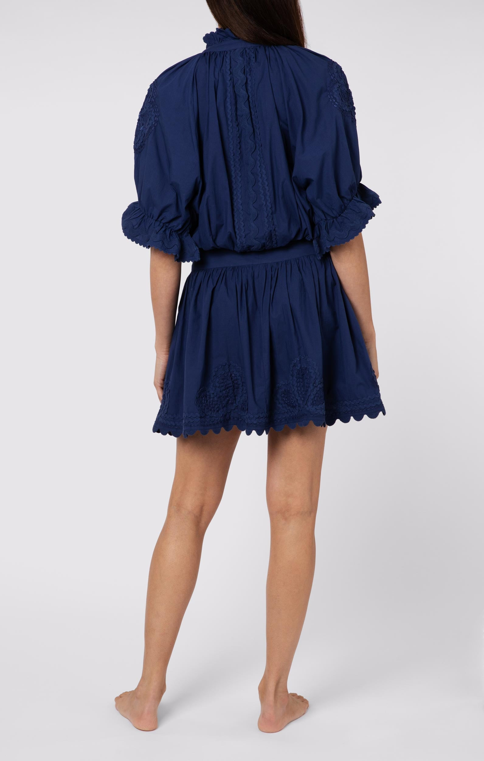 Poplin Blouson Dress with Ric Rac Embroidery - 2