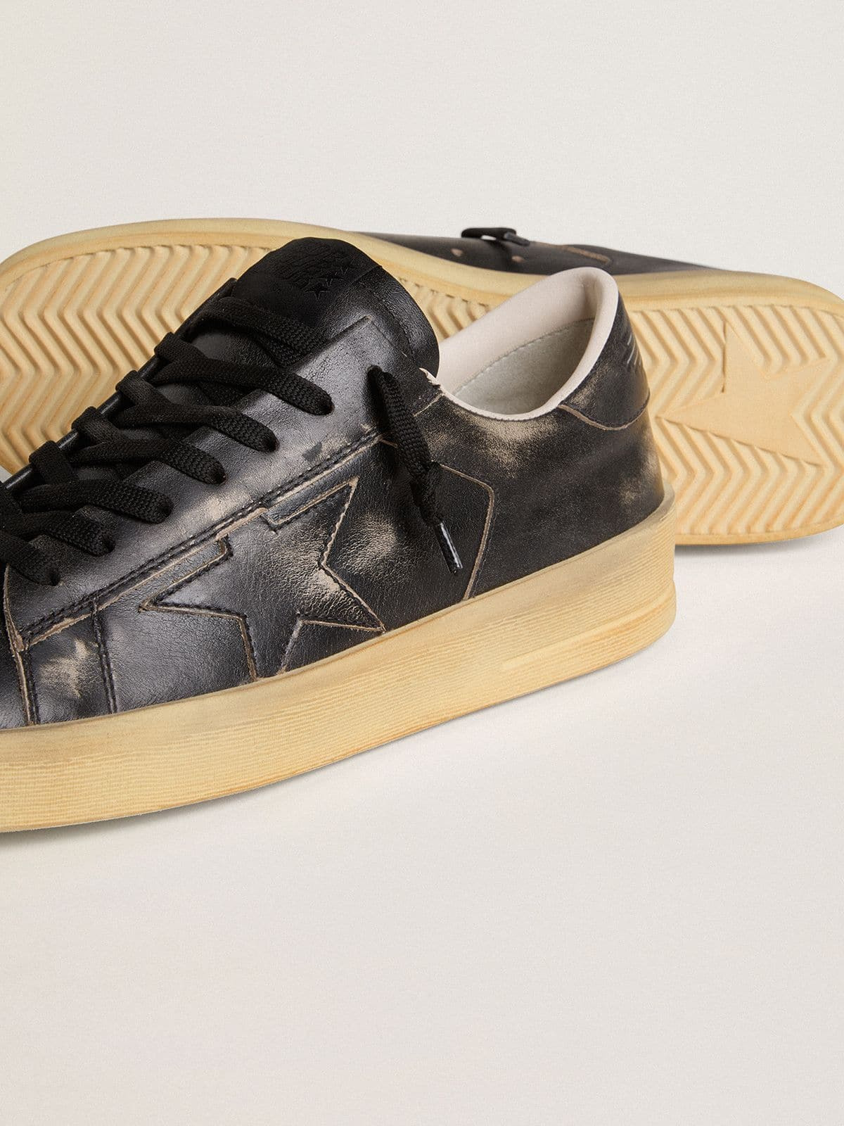 Men's Stardan in black leather with black leather star and heel tab - 4