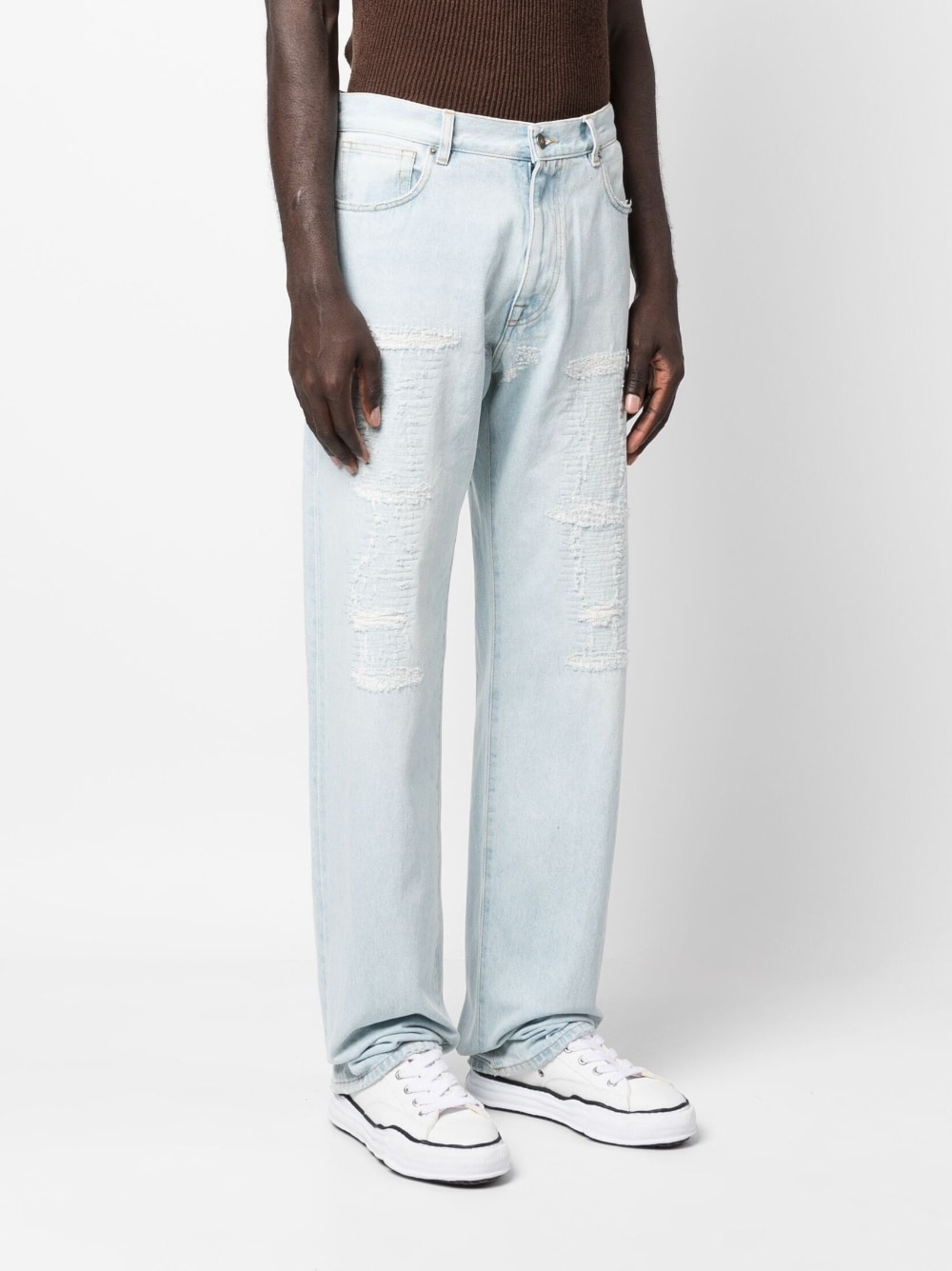 distressed-effect straight-leg jeans - 3