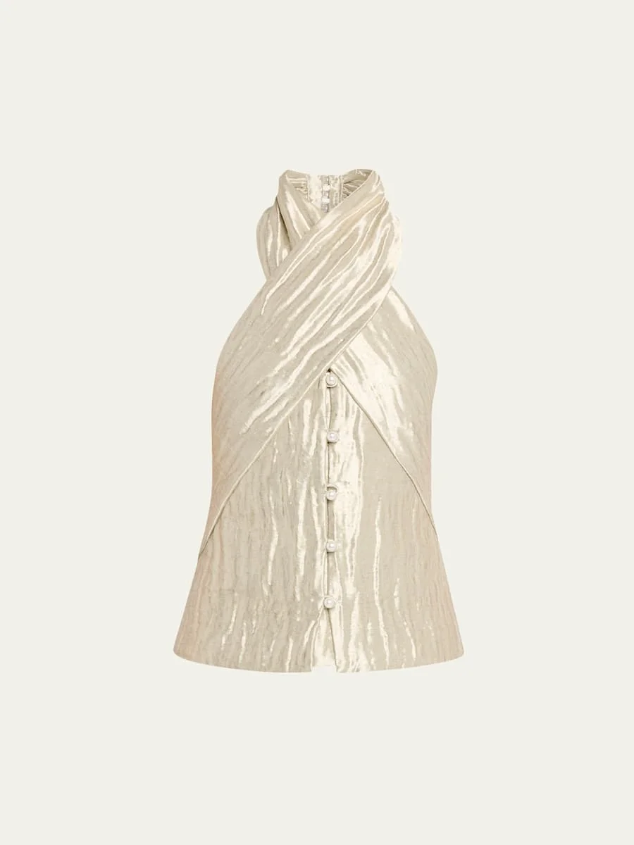 Twisted Metallic Halter Top - 1