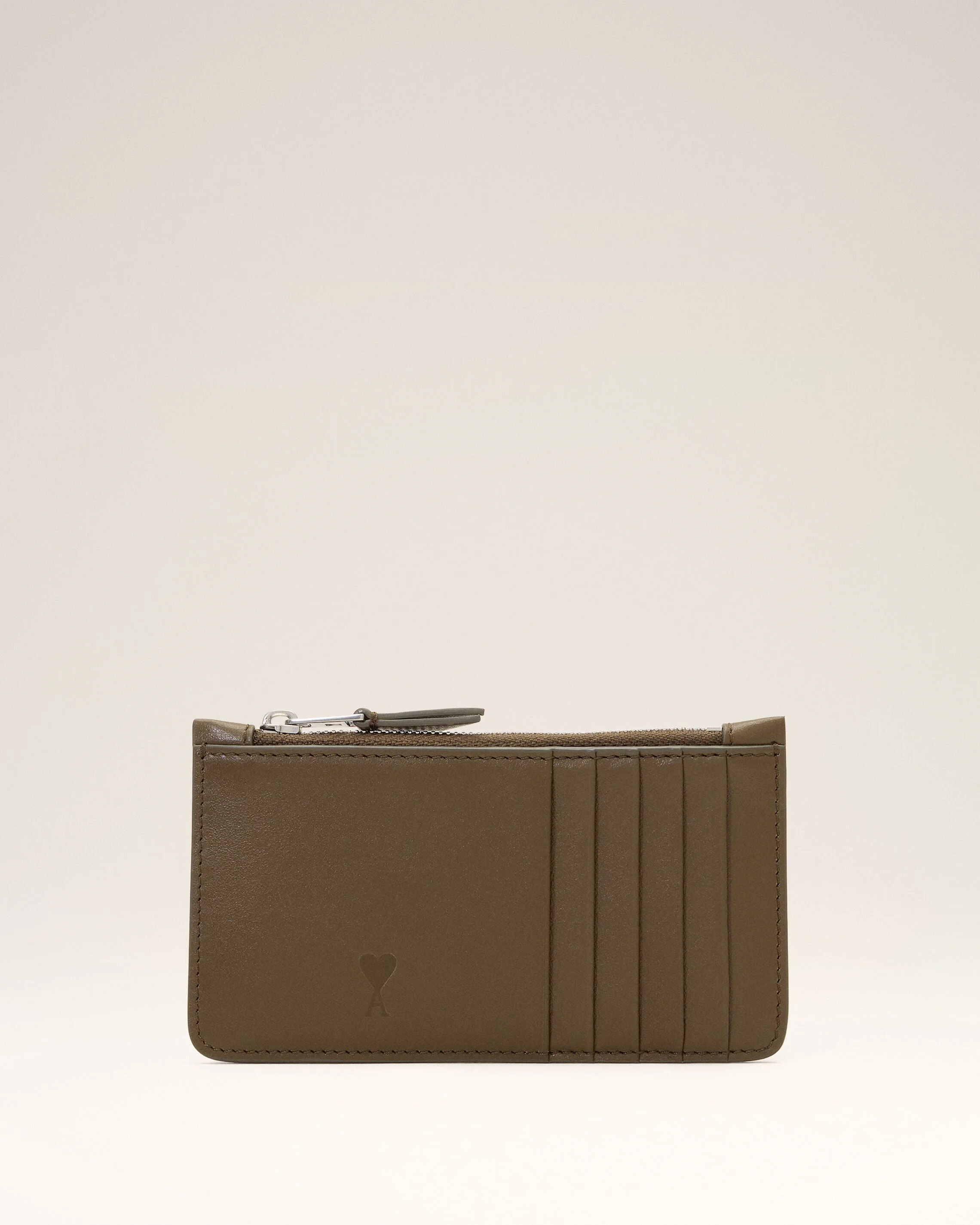 BROWN ZIPPED COWHIDE LEATHER CARD HOLDER WITH AMI DE COEUR - 1