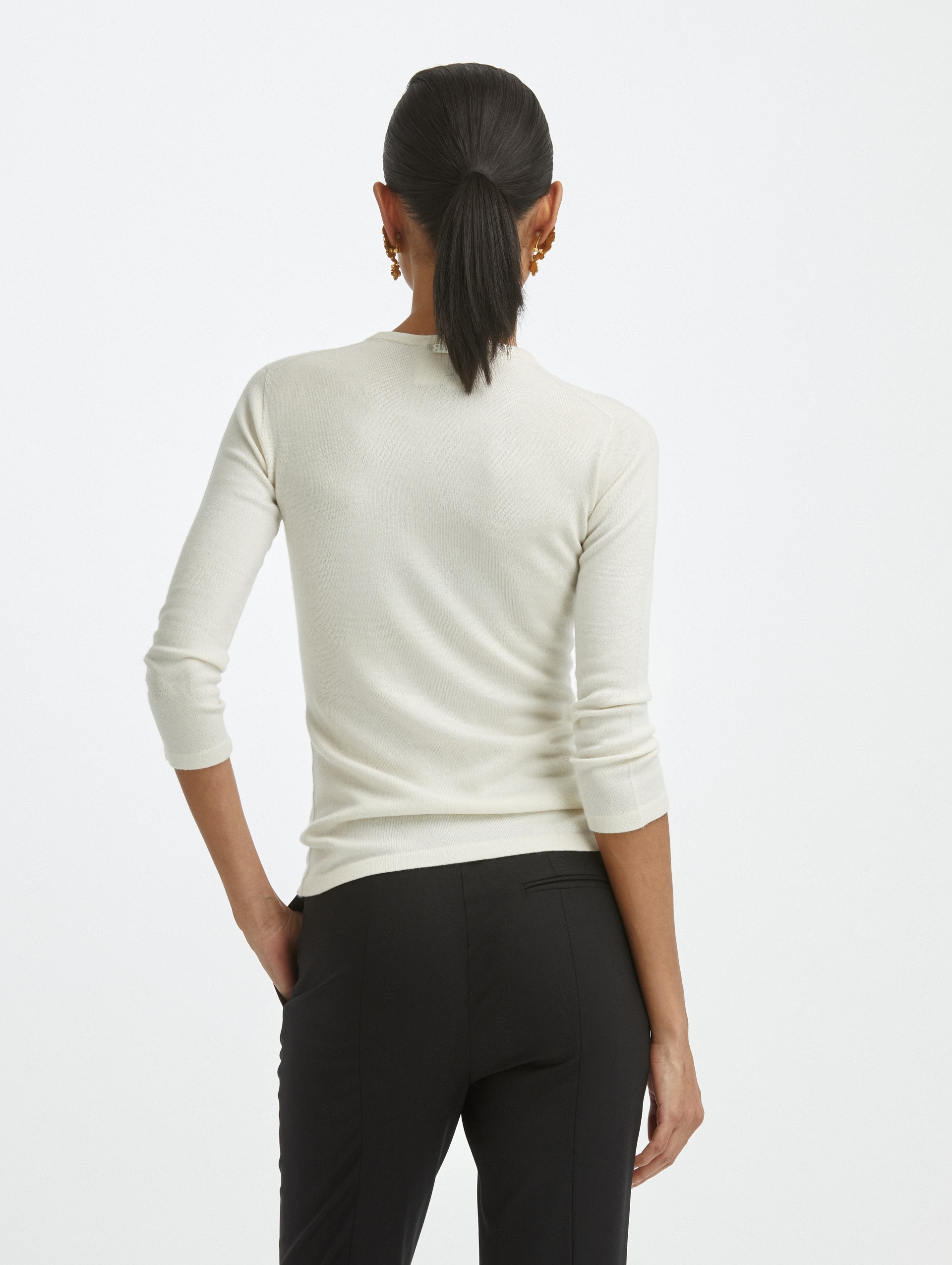 CASHMERE SILK JEWEL NECK PULLOVER - 3