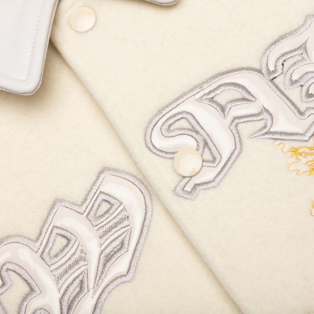 DRAGON EMBROIDERED VARSITY JACKET - OFF WHITE - 3