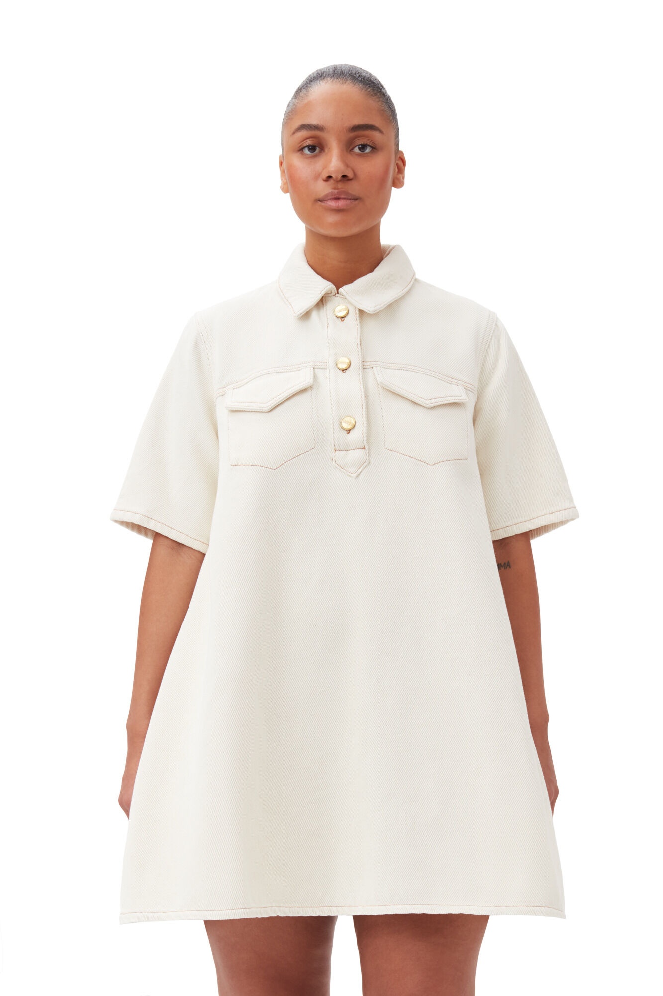 white christmas dresses Ganni LIGHT PINK OVERDYED HEAVY DENIM MINI DRESS  Shop at the Mix