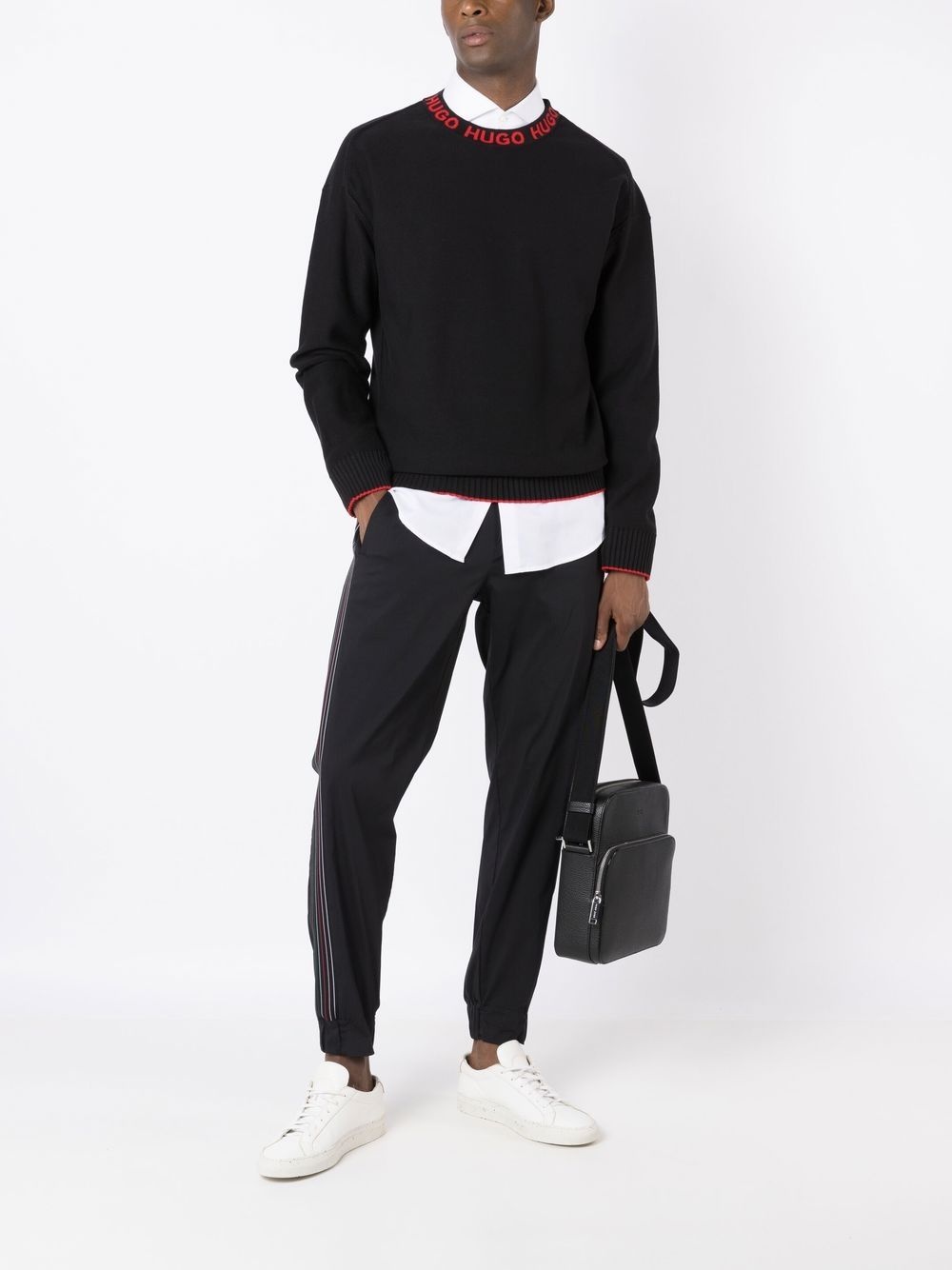 logo-collar fine knit cotton jumper - 2