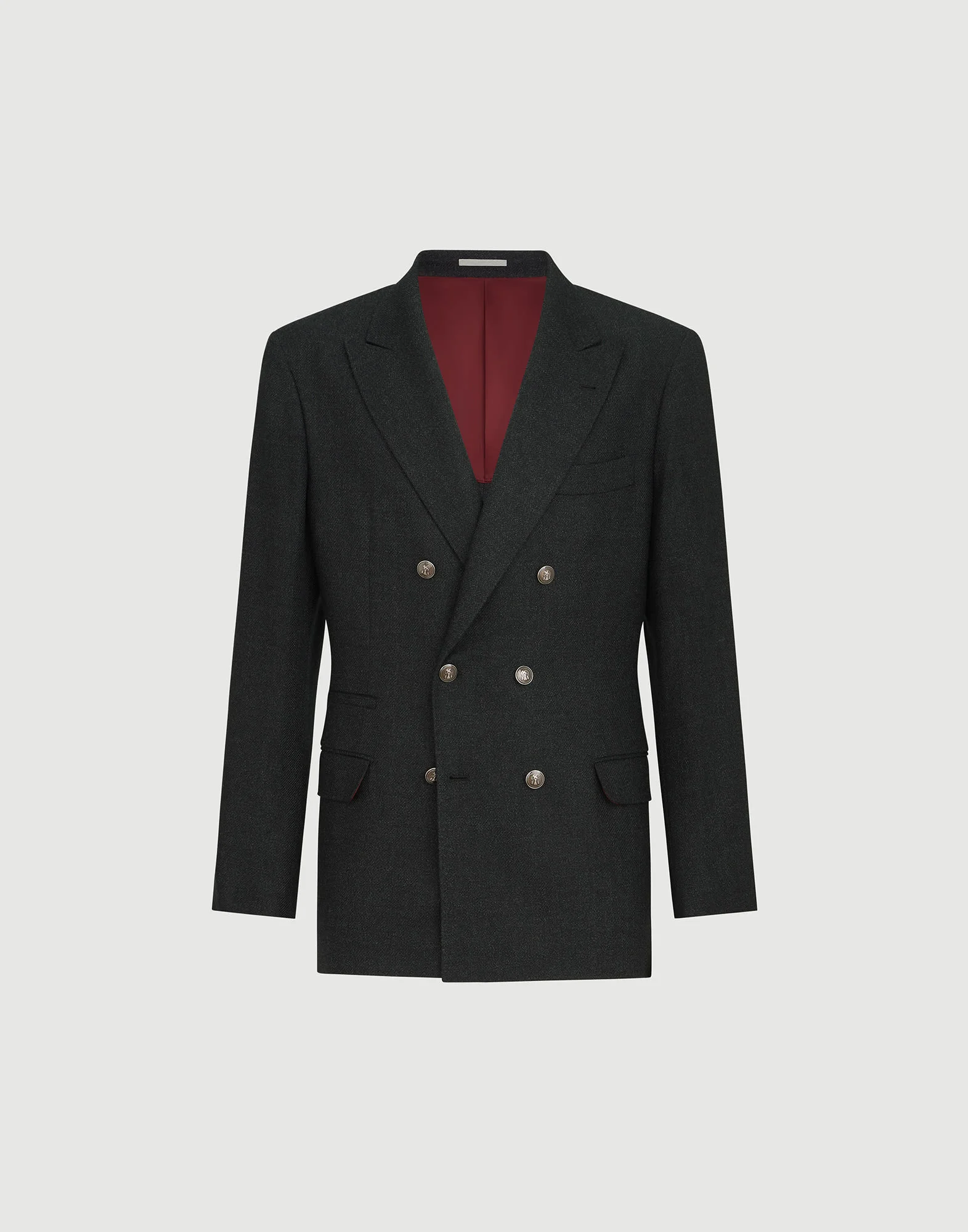 Mouliné virgin wool twill one-and-a-half breasted deconstructed blazer with metal buttons - 1