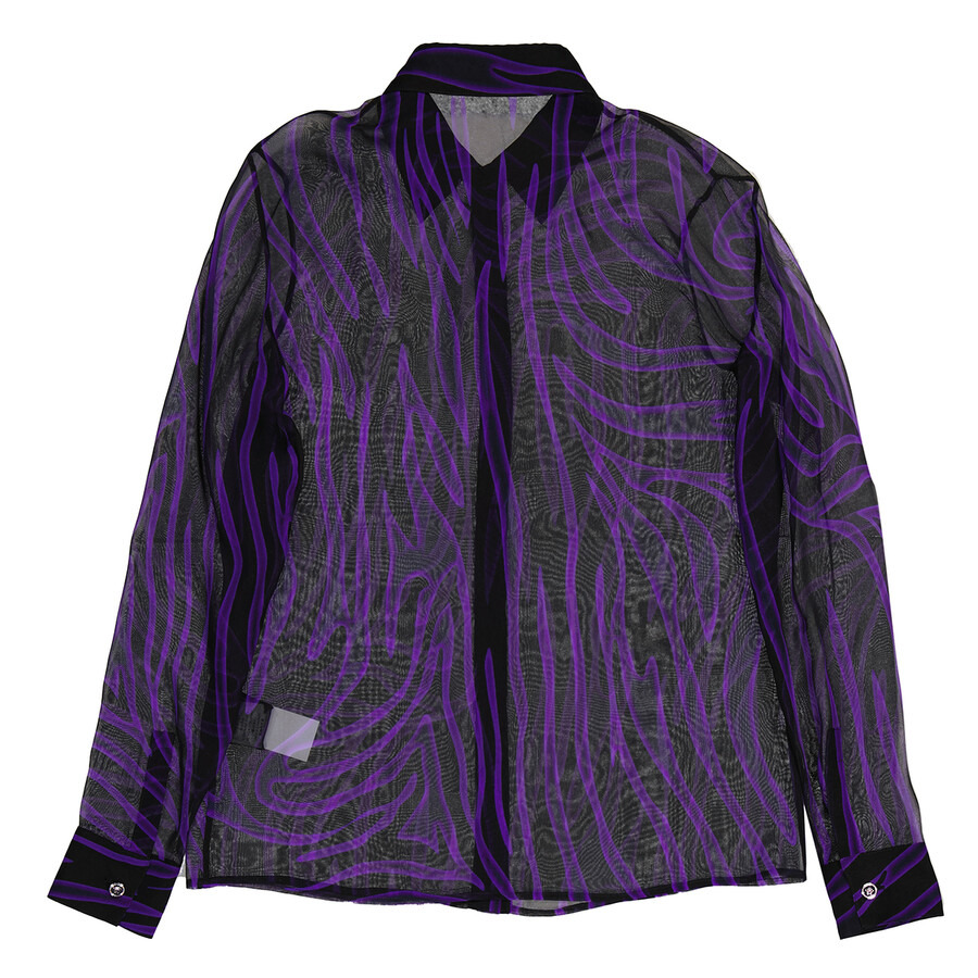 Versace Ladies Allover Long-Sleeve Sheer Silk Shirt - 2