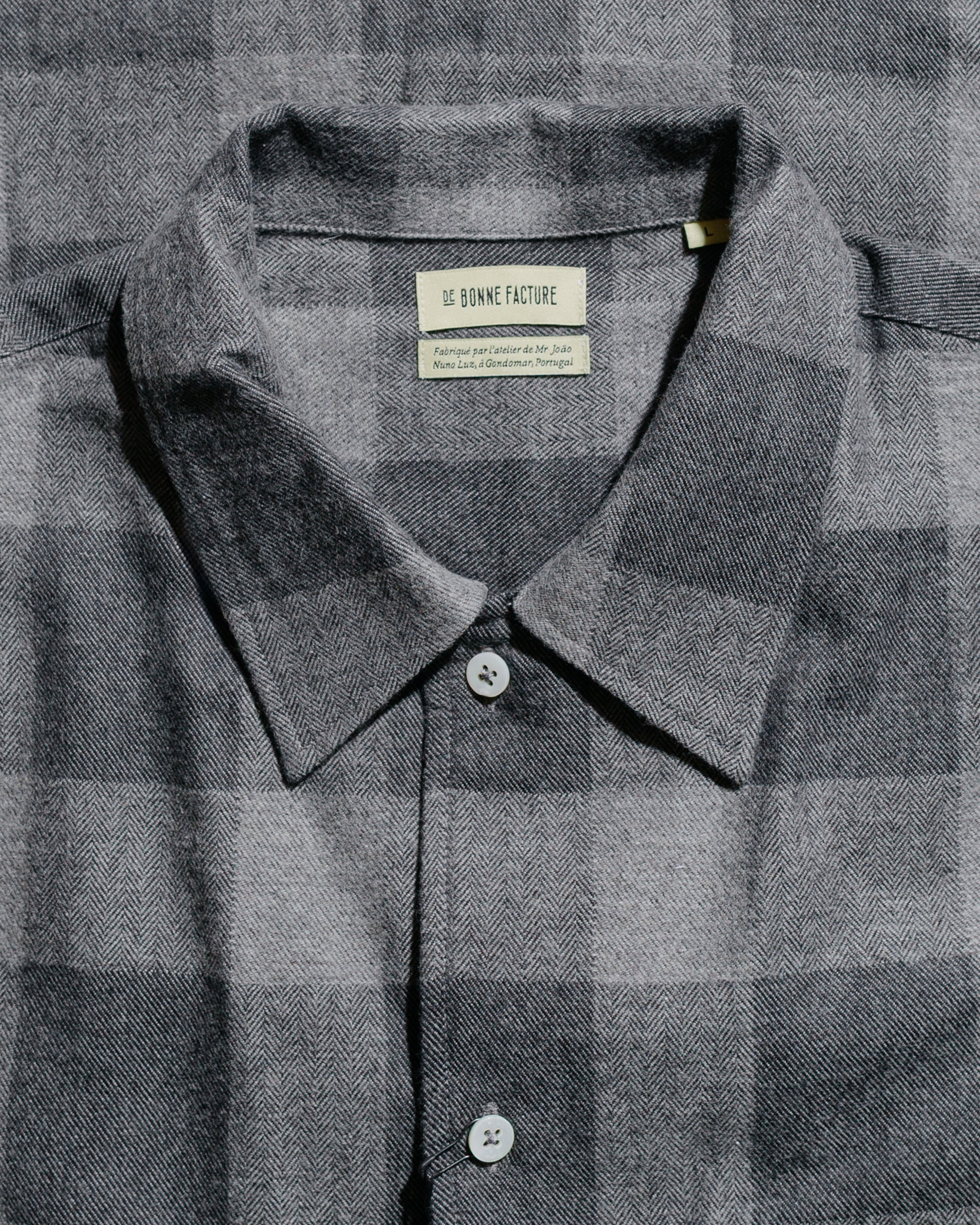 Camp Collar Japanese Cotton Grey Tartan - 5