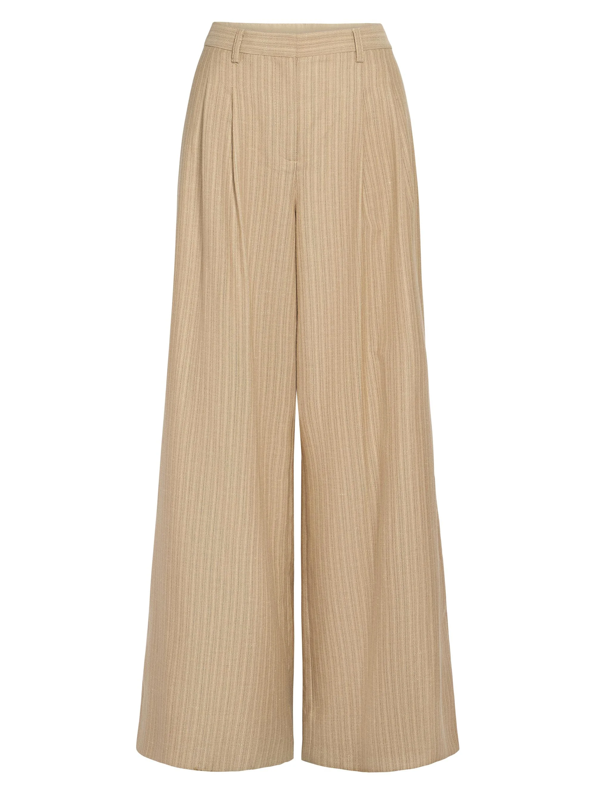 Women's Avery Striped Wool-Linen Wide-Leg Pants - Safari Argan Oil - 1