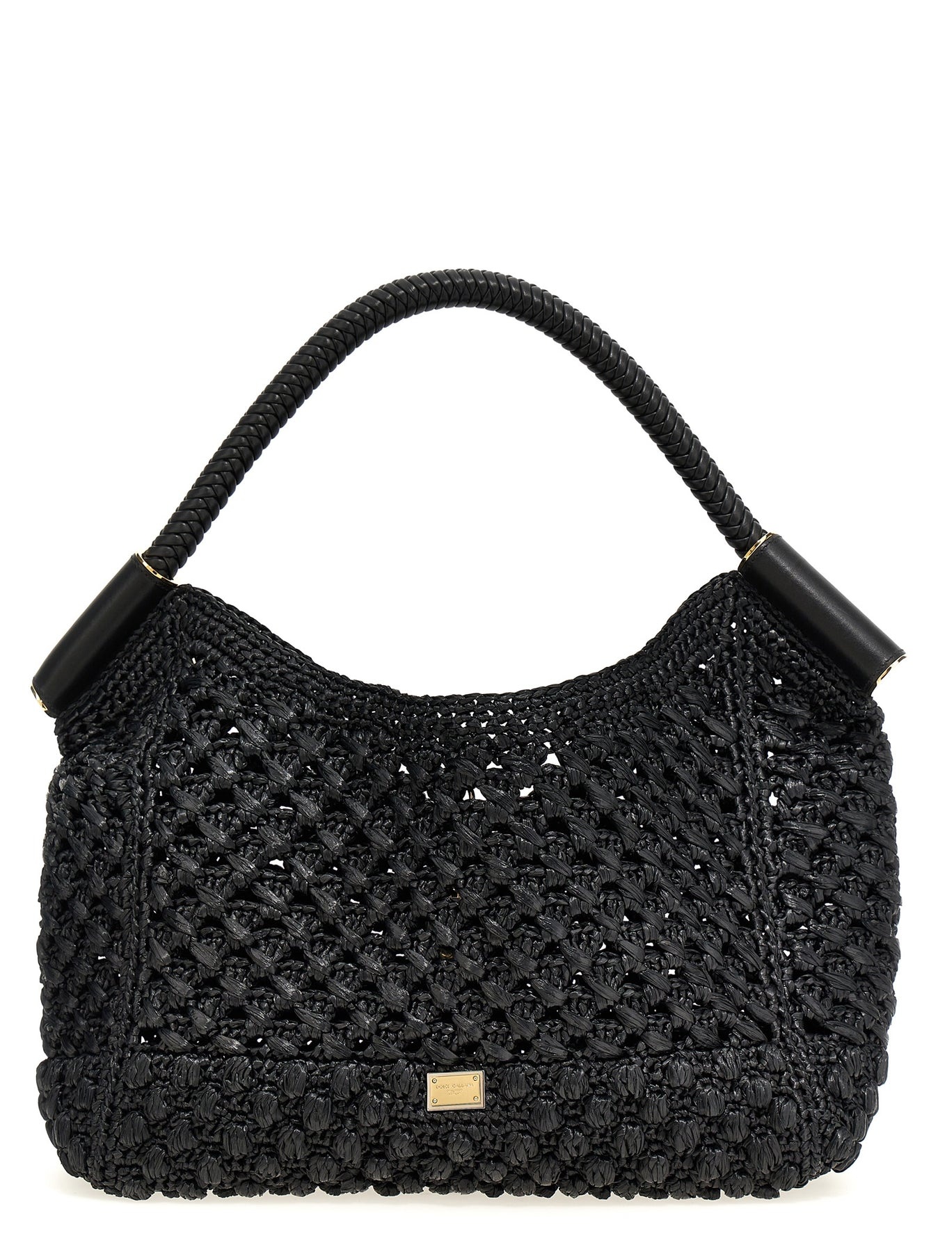 Raffia Shopping Bag Tote Bag Black - 1